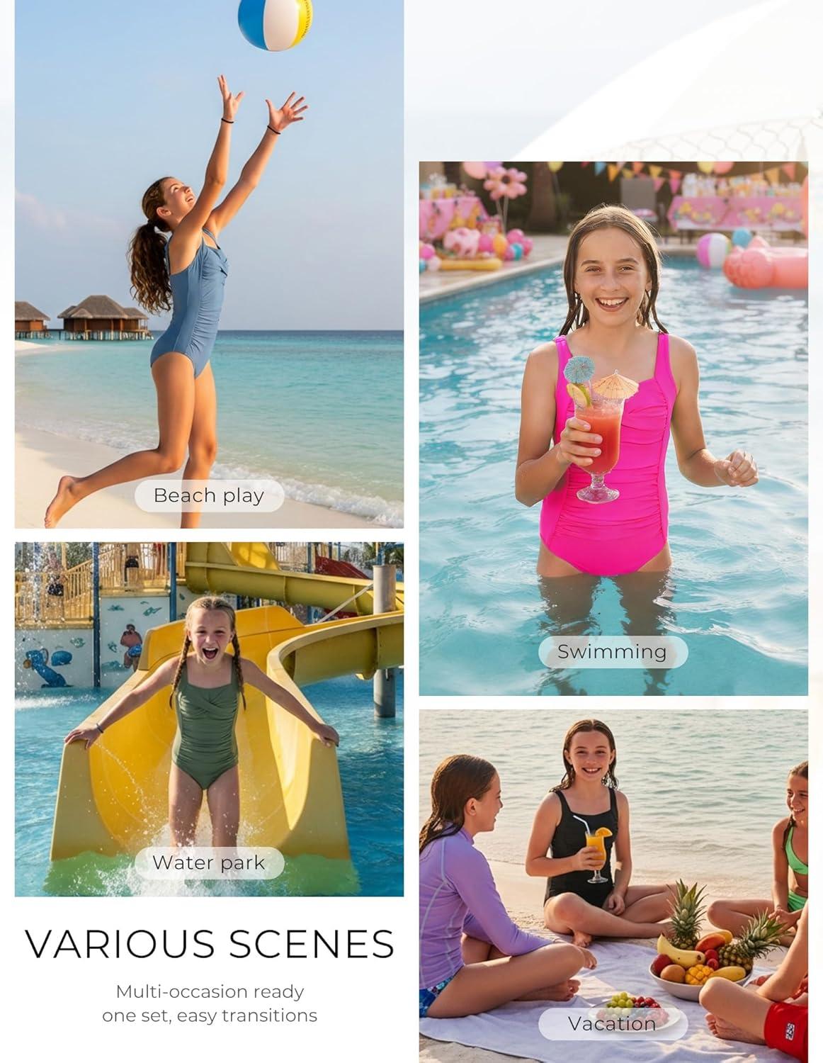 imageGRACE KARIN Girls One Piece Swimsuits Adjustable Strap Bathing Suits Teen Girl Swim Suit Kids Padded SwimwearGreen