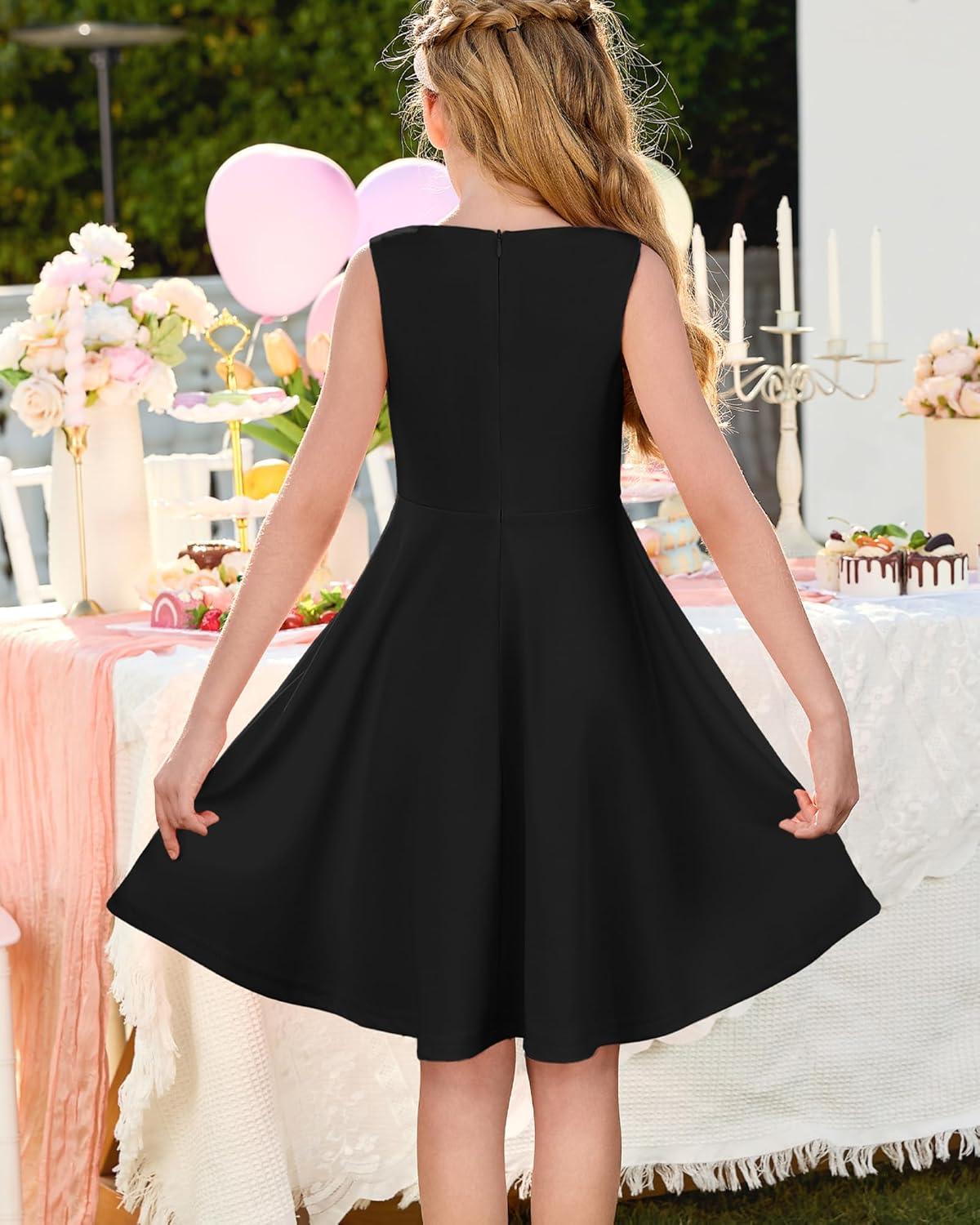 imageGRACE KARIN Girls Party Dress Summer Kids Formal Dresses Sleeveless Midi Wedding Guest DressBlack