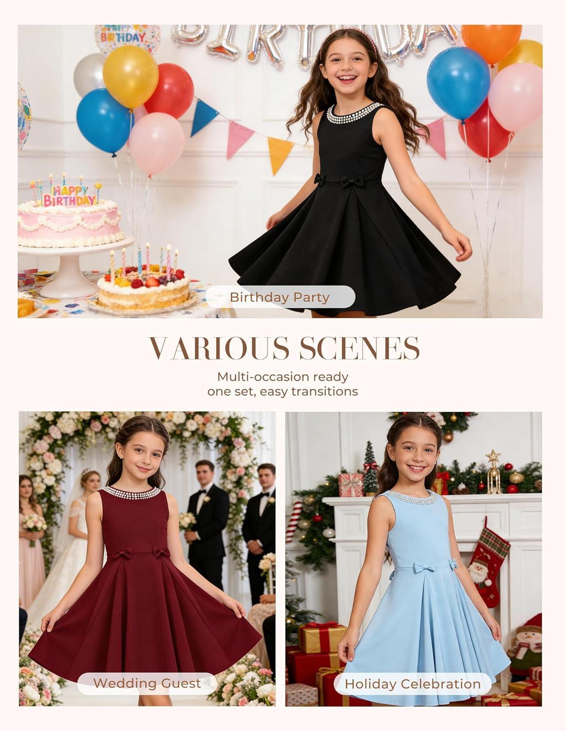 imageGRACE KARIN Girls Party Dress Summer Kids Formal Dresses Sleeveless Midi Wedding Guest DressBlack