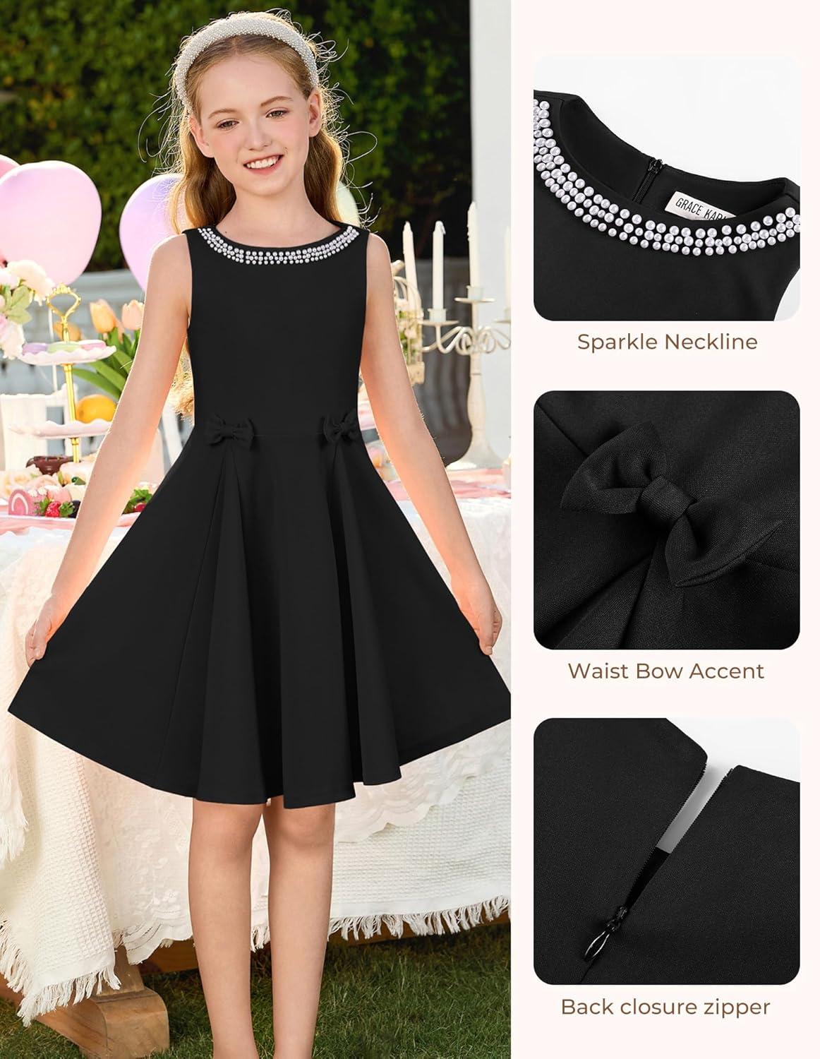 imageGRACE KARIN Girls Party Dress Summer Kids Formal Dresses Sleeveless Midi Wedding Guest DressBlack