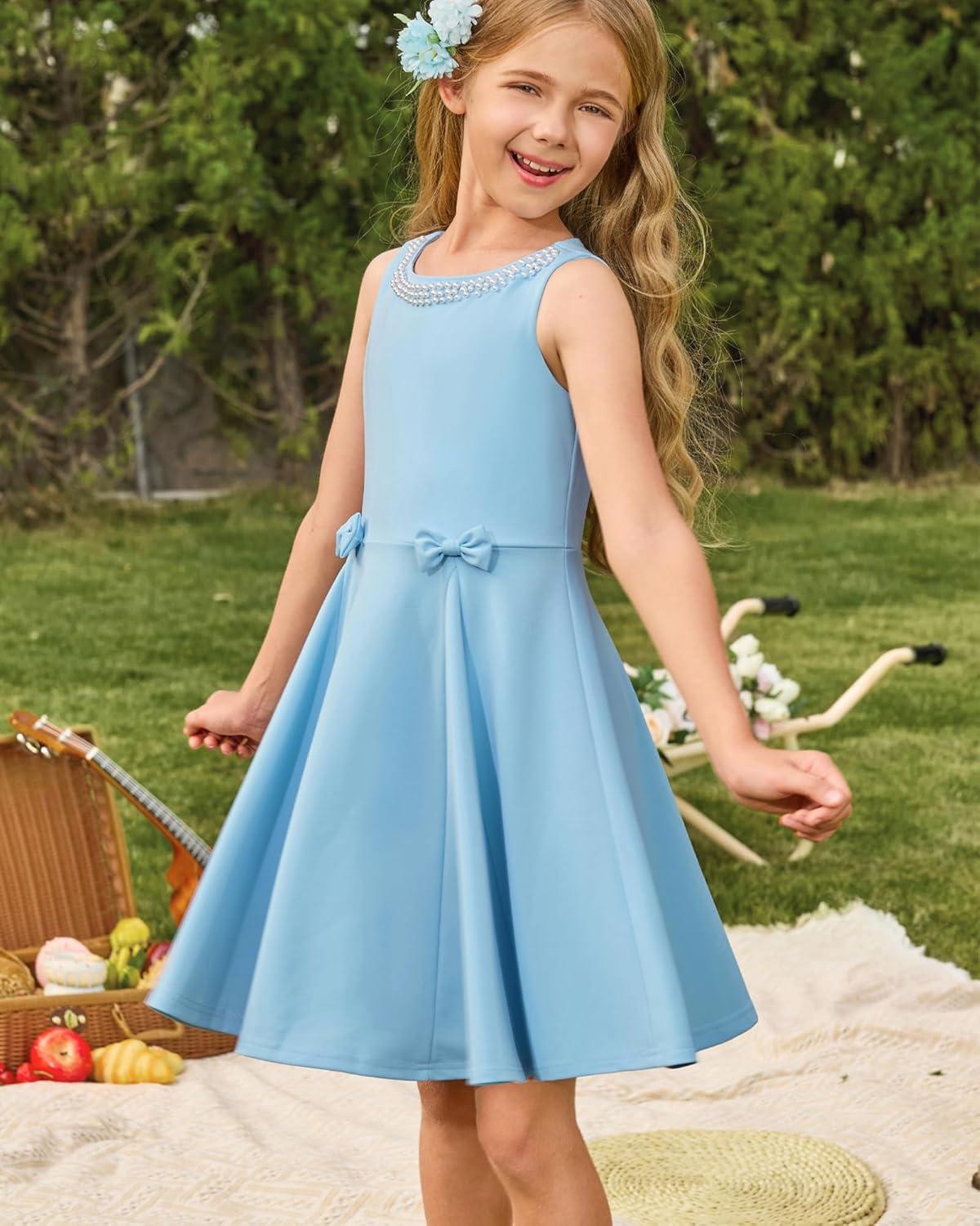 imageGRACE KARIN Girls Party Dress Summer Kids Formal Dresses Sleeveless Midi Wedding Guest DressBlue