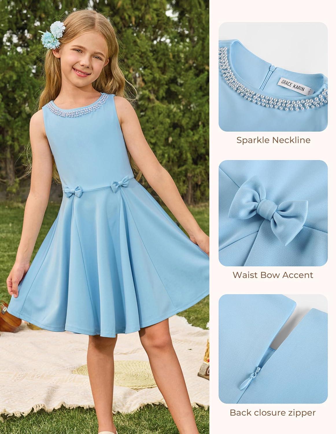 imageGRACE KARIN Girls Party Dress Summer Kids Formal Dresses Sleeveless Midi Wedding Guest DressBlue