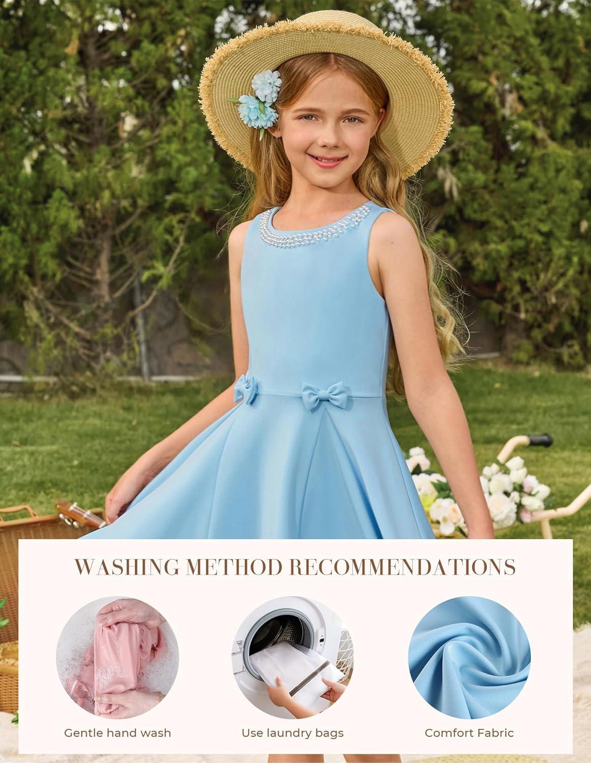 imageGRACE KARIN Girls Party Dress Summer Kids Formal Dresses Sleeveless Midi Wedding Guest DressBlue