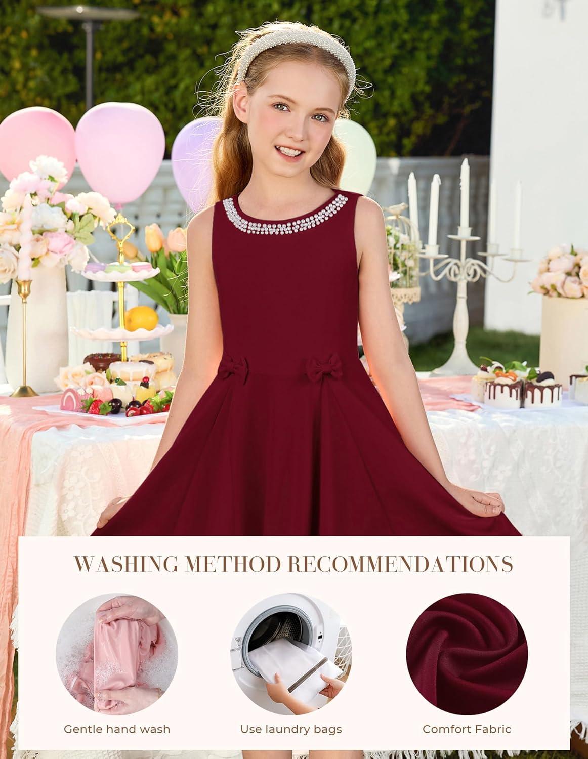 imageGRACE KARIN Girls Party Dress Summer Kids Formal Dresses Sleeveless Midi Wedding Guest DressDark Red
