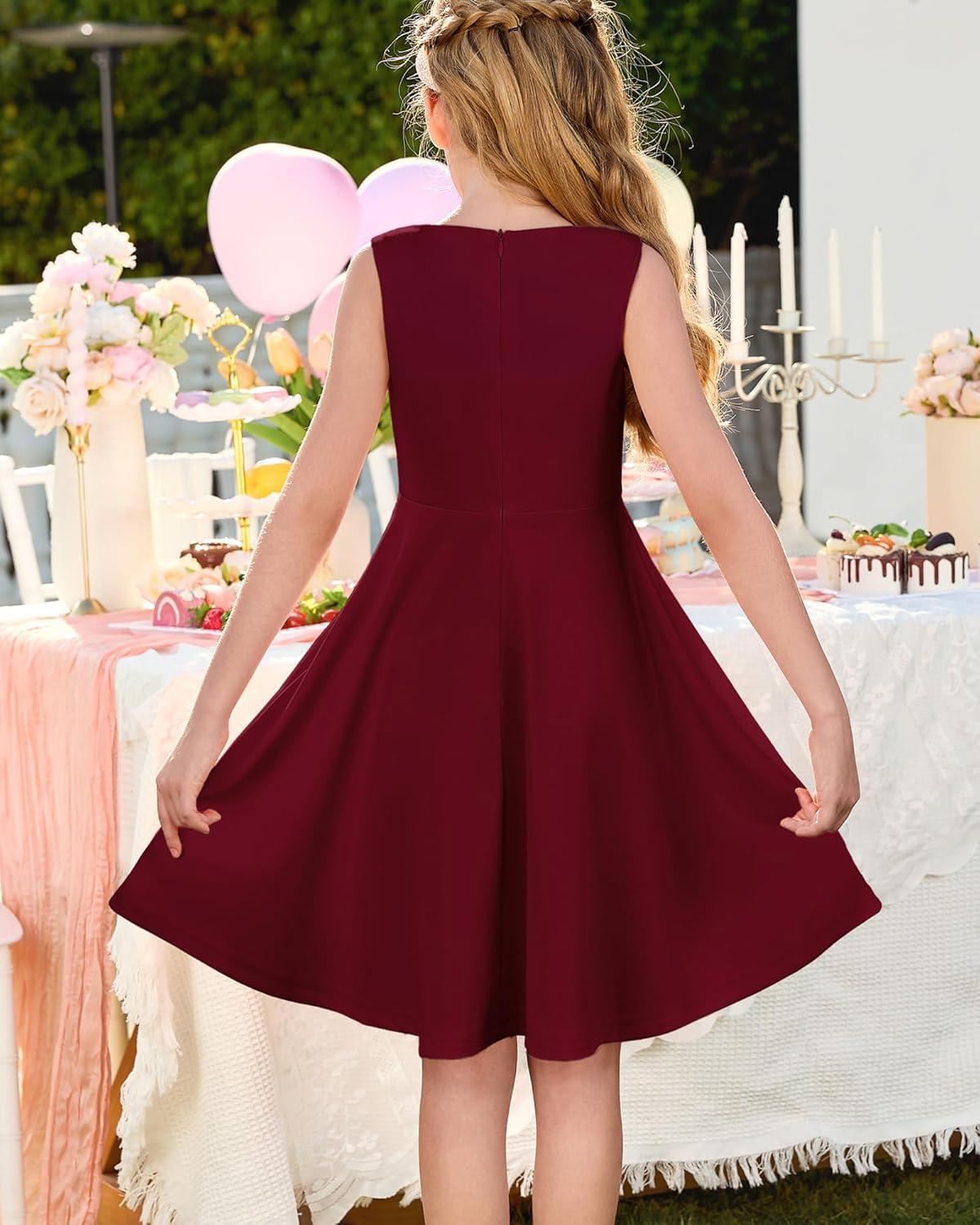 imageGRACE KARIN Girls Party Dress Summer Kids Formal Dresses Sleeveless Midi Wedding Guest DressDark Red