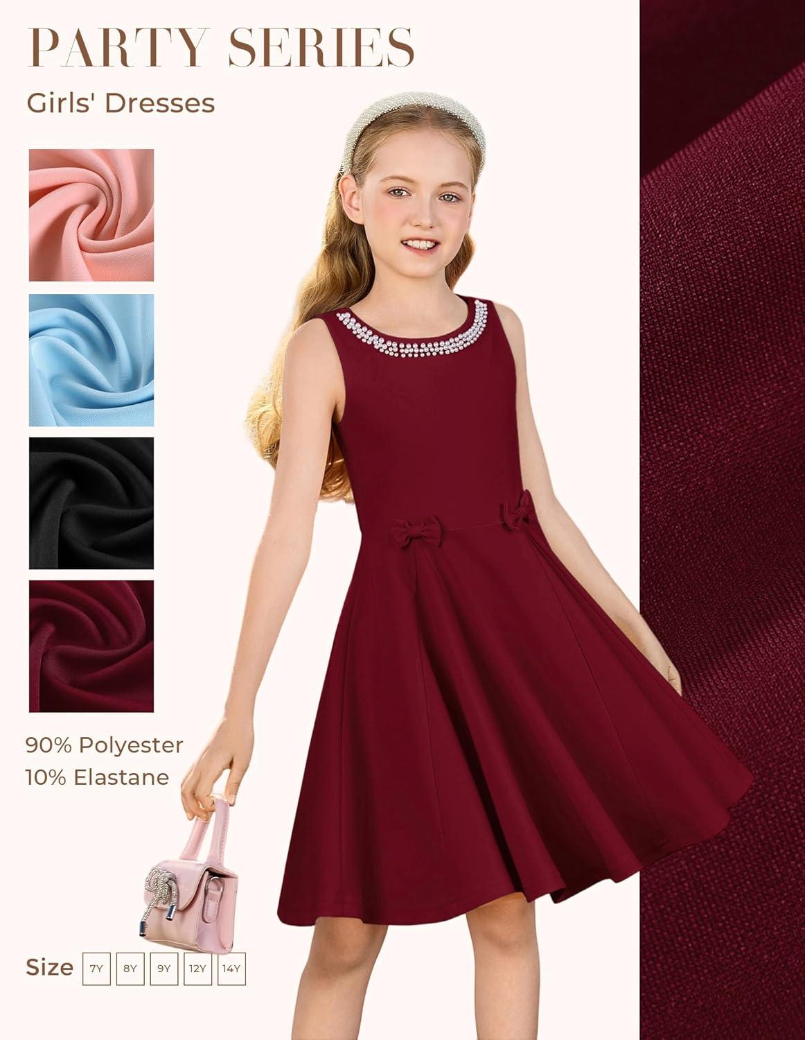 imageGRACE KARIN Girls Party Dress Summer Kids Formal Dresses Sleeveless Midi Wedding Guest DressDark Red