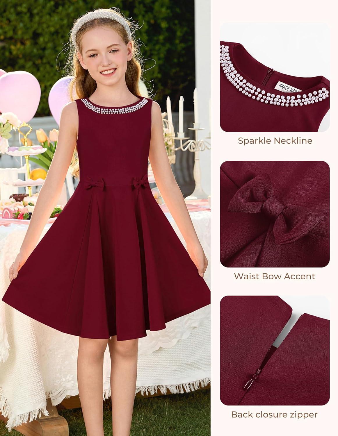 imageGRACE KARIN Girls Party Dress Summer Kids Formal Dresses Sleeveless Midi Wedding Guest DressDark Red