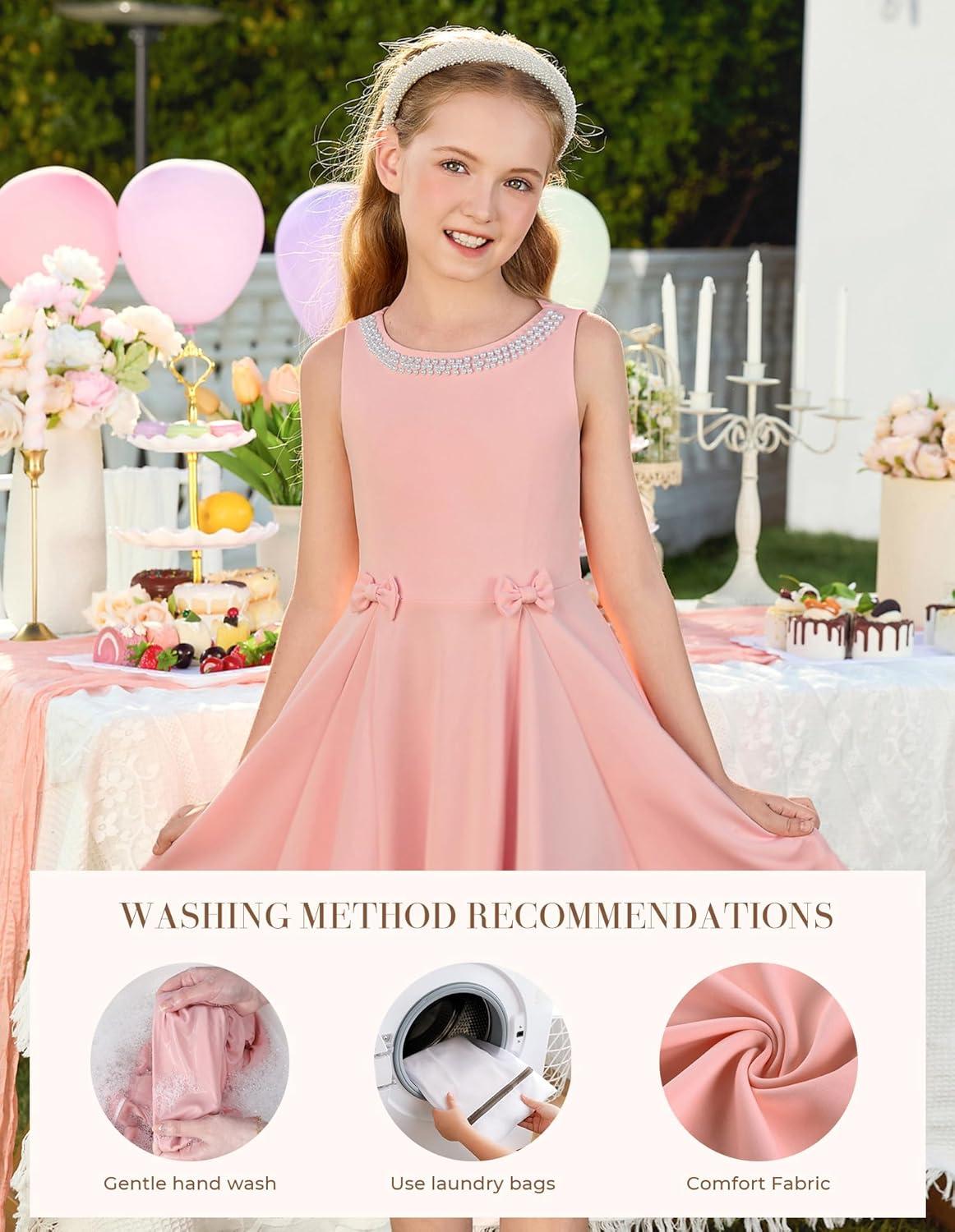 imageGRACE KARIN Girls Party Dress Summer Kids Formal Dresses Sleeveless Midi Wedding Guest DressPink