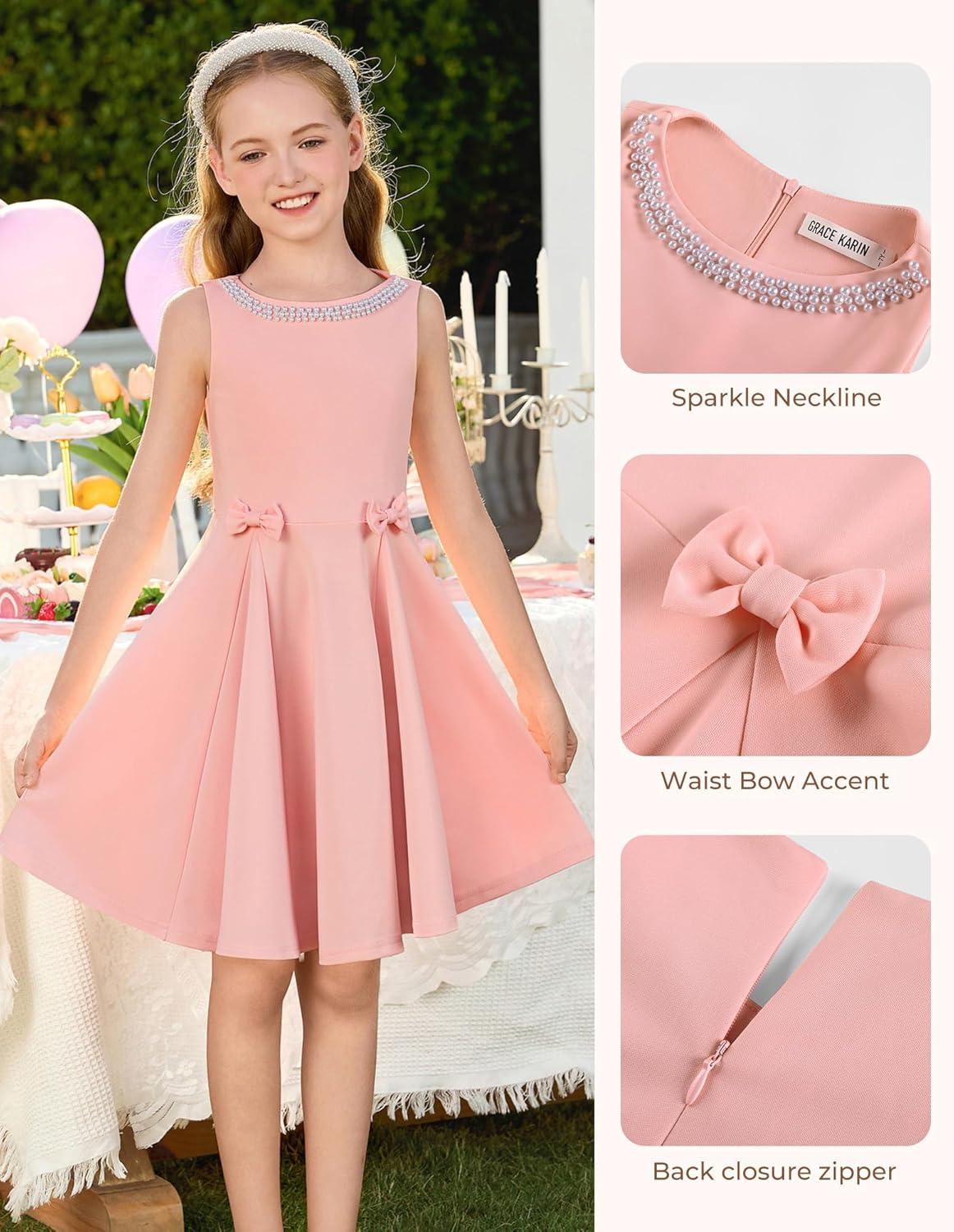 imageGRACE KARIN Girls Party Dress Summer Kids Formal Dresses Sleeveless Midi Wedding Guest DressPink