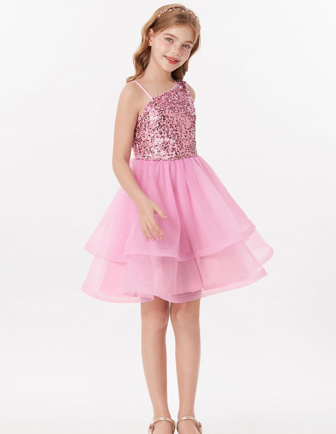 imageGRACE KARIN Girls Party Sequin Formal Dress 714Y Birthday Dance Graduation Sparkly Pageant Dresses Wedding Flower Girl DressPink