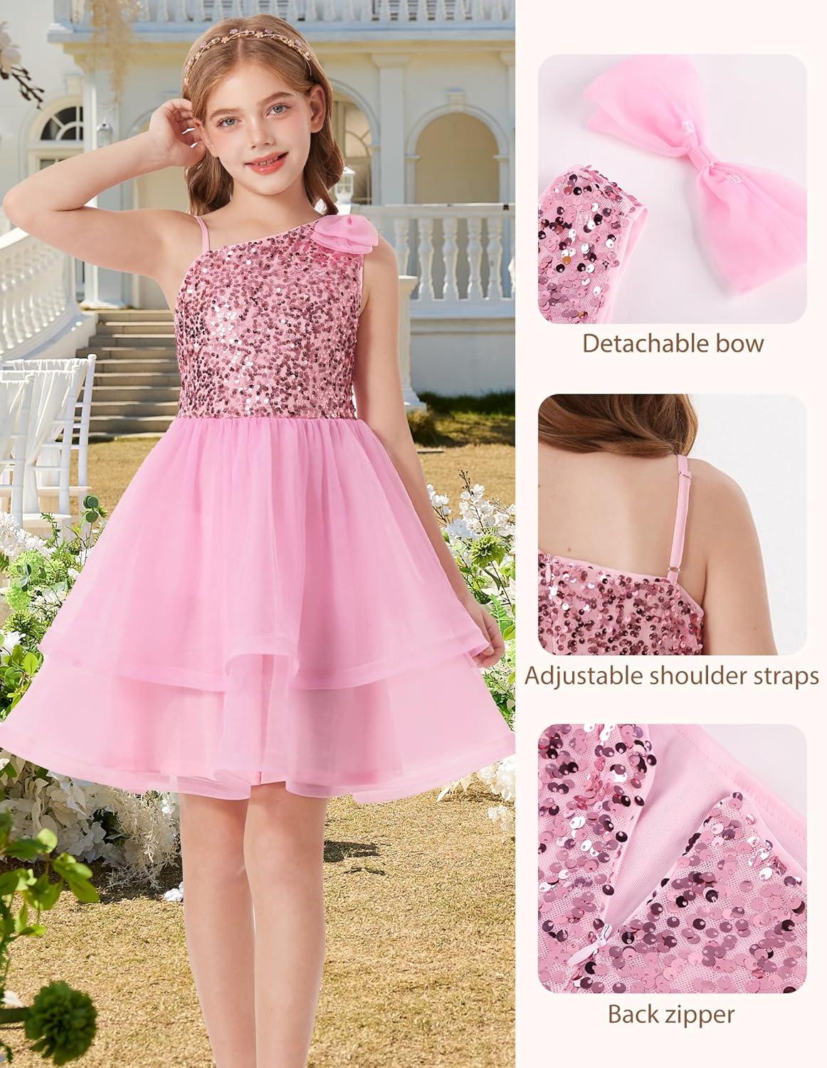 imageGRACE KARIN Girls Party Sequin Formal Dress 714Y Birthday Dance Graduation Sparkly Pageant Dresses Wedding Flower Girl DressPink