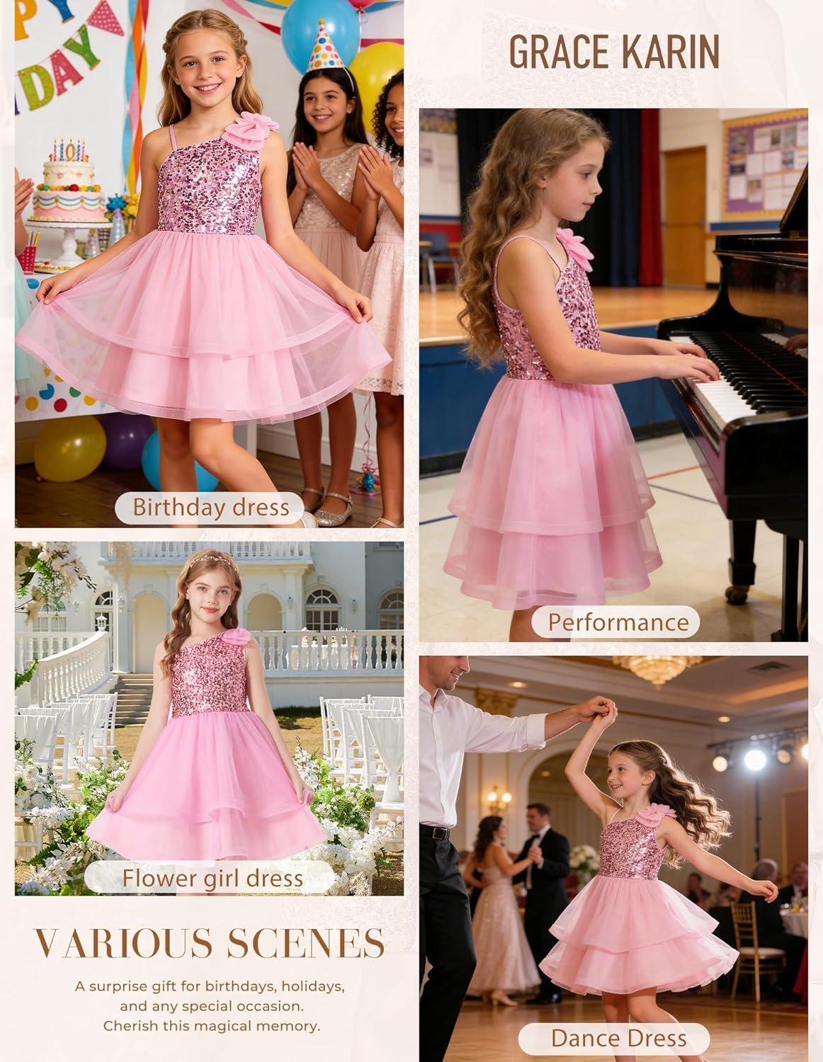 imageGRACE KARIN Girls Party Sequin Formal Dress 714Y Birthday Dance Graduation Sparkly Pageant Dresses Wedding Flower Girl DressPink