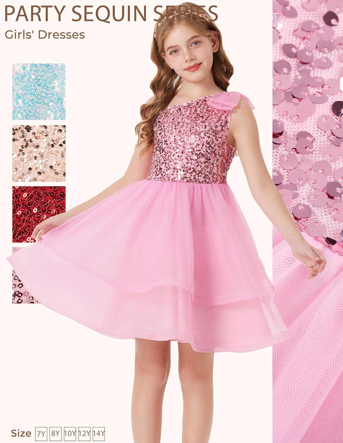 imageGRACE KARIN Girls Party Sequin Formal Dress 714Y Birthday Dance Graduation Sparkly Pageant Dresses Wedding Flower Girl DressPink