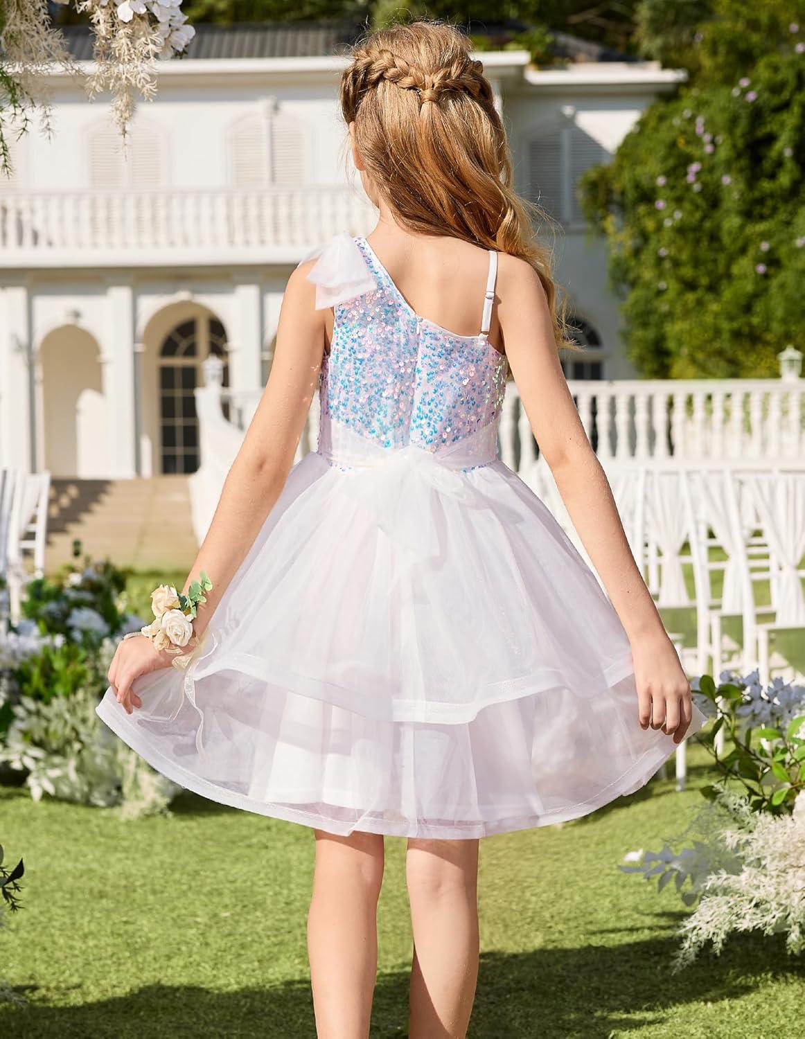 imageGRACE KARIN Girls Party Sequin Formal Dress 714Y Birthday Dance Graduation Sparkly Pageant Dresses Wedding Flower Girl DressShiny White