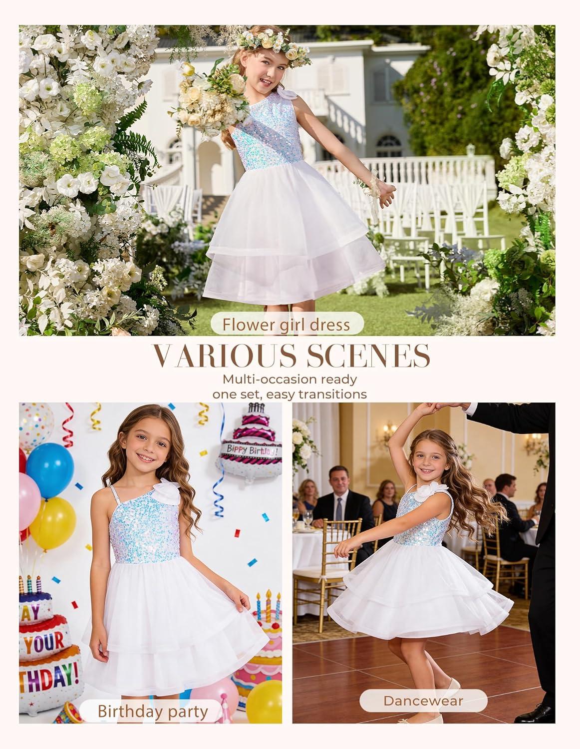 imageGRACE KARIN Girls Party Sequin Formal Dress 714Y Birthday Dance Graduation Sparkly Pageant Dresses Wedding Flower Girl DressShiny White