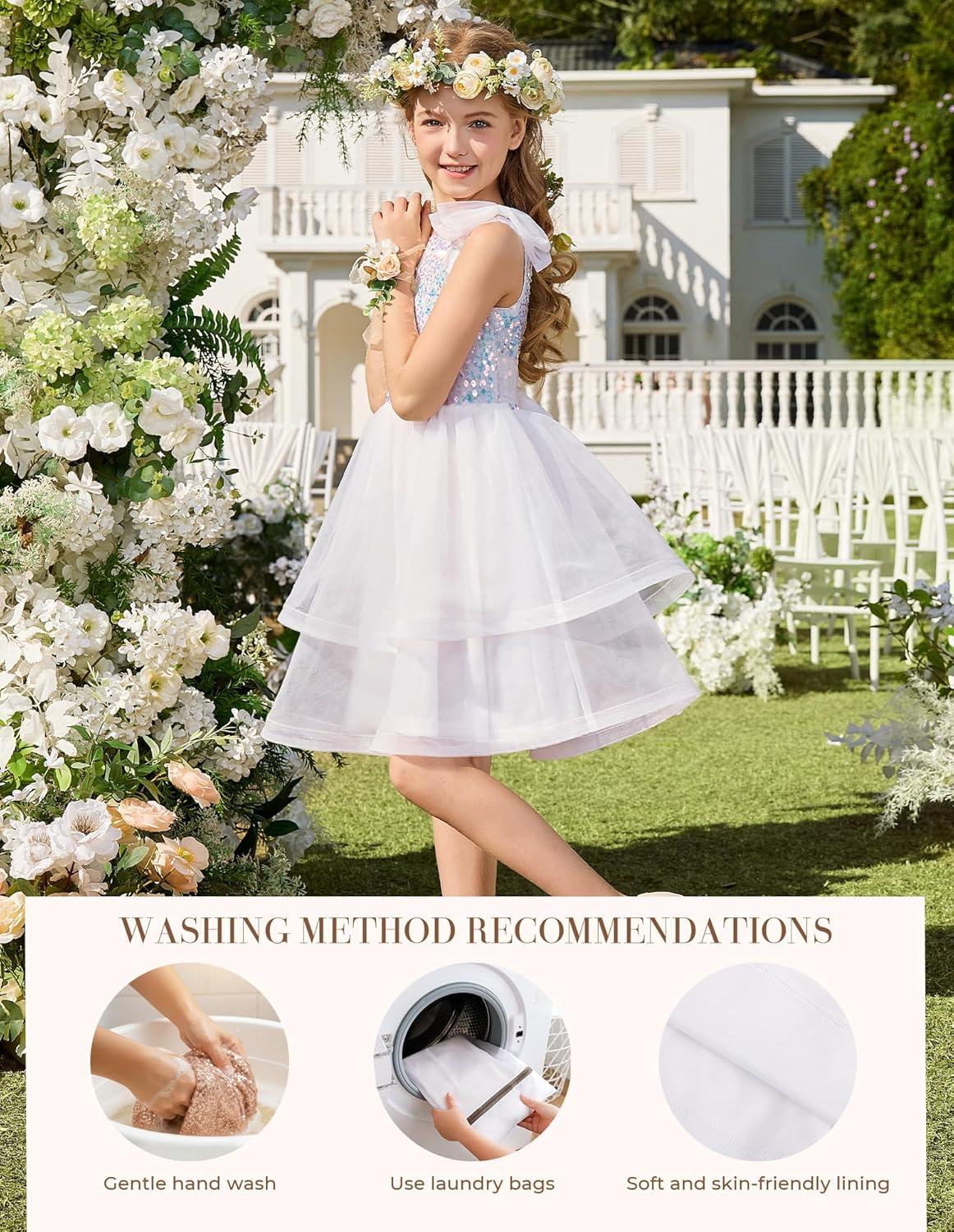 imageGRACE KARIN Girls Party Sequin Formal Dress 714Y Birthday Dance Graduation Sparkly Pageant Dresses Wedding Flower Girl DressShiny White