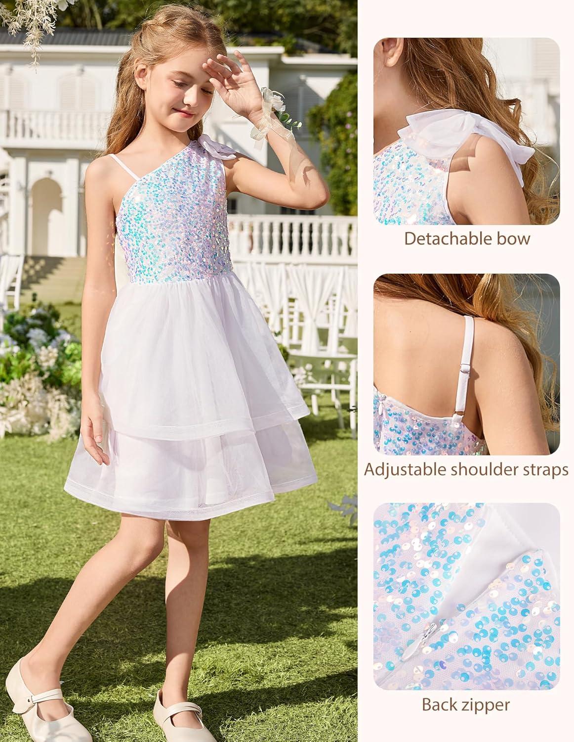imageGRACE KARIN Girls Party Sequin Formal Dress 714Y Birthday Dance Graduation Sparkly Pageant Dresses Wedding Flower Girl DressShiny White