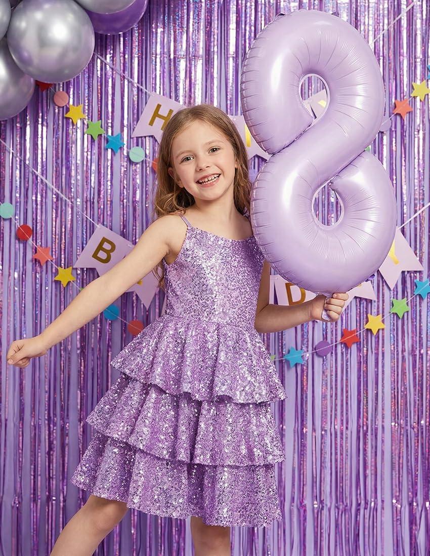 imageGRACE KARIN Girls Sequin Formal Dresses Kids Party Special Occasion Fancy Dress Tie Back 3 Layer Prom Graduation OutfitsDreamy Purple
