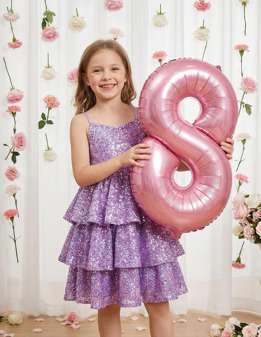 imageGRACE KARIN Girls Sequin Formal Dresses Kids Party Special Occasion Fancy Dress Tie Back 3 Layer Prom Graduation OutfitsDreamy Purple