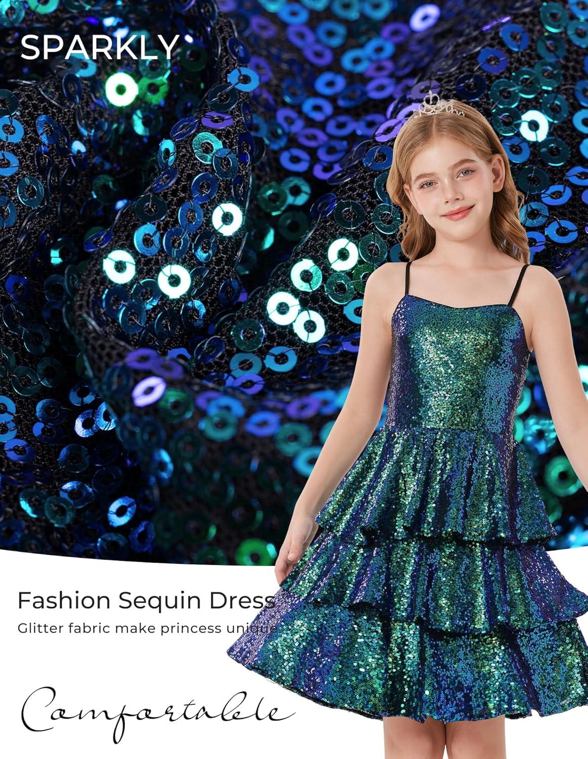 imageGRACE KARIN Girls Sequin Formal Dresses Kids Party Special Occasion Fancy Dress Tie Back 3 Layer Prom Graduation OutfitsFantasy Green