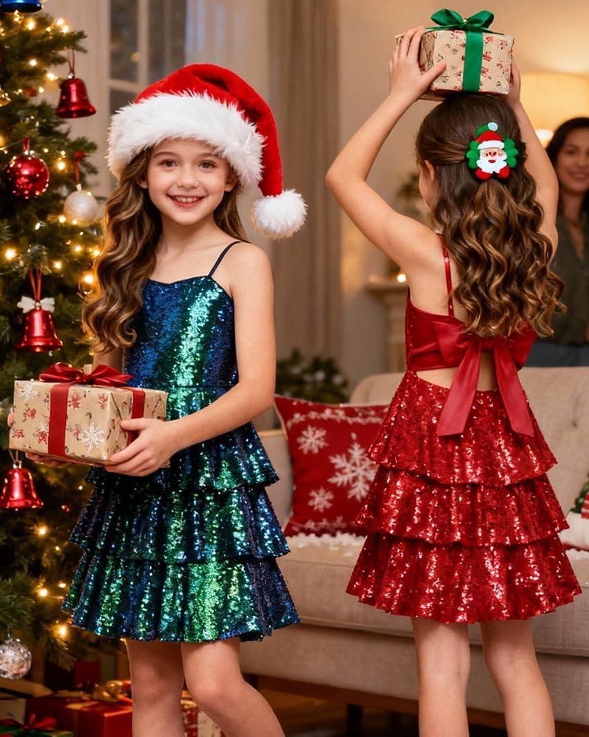 imageGRACE KARIN Girls Sequin Formal Dresses Kids Party Special Occasion Fancy Dress Tie Back 3 Layer Prom Graduation OutfitsFantasy Green