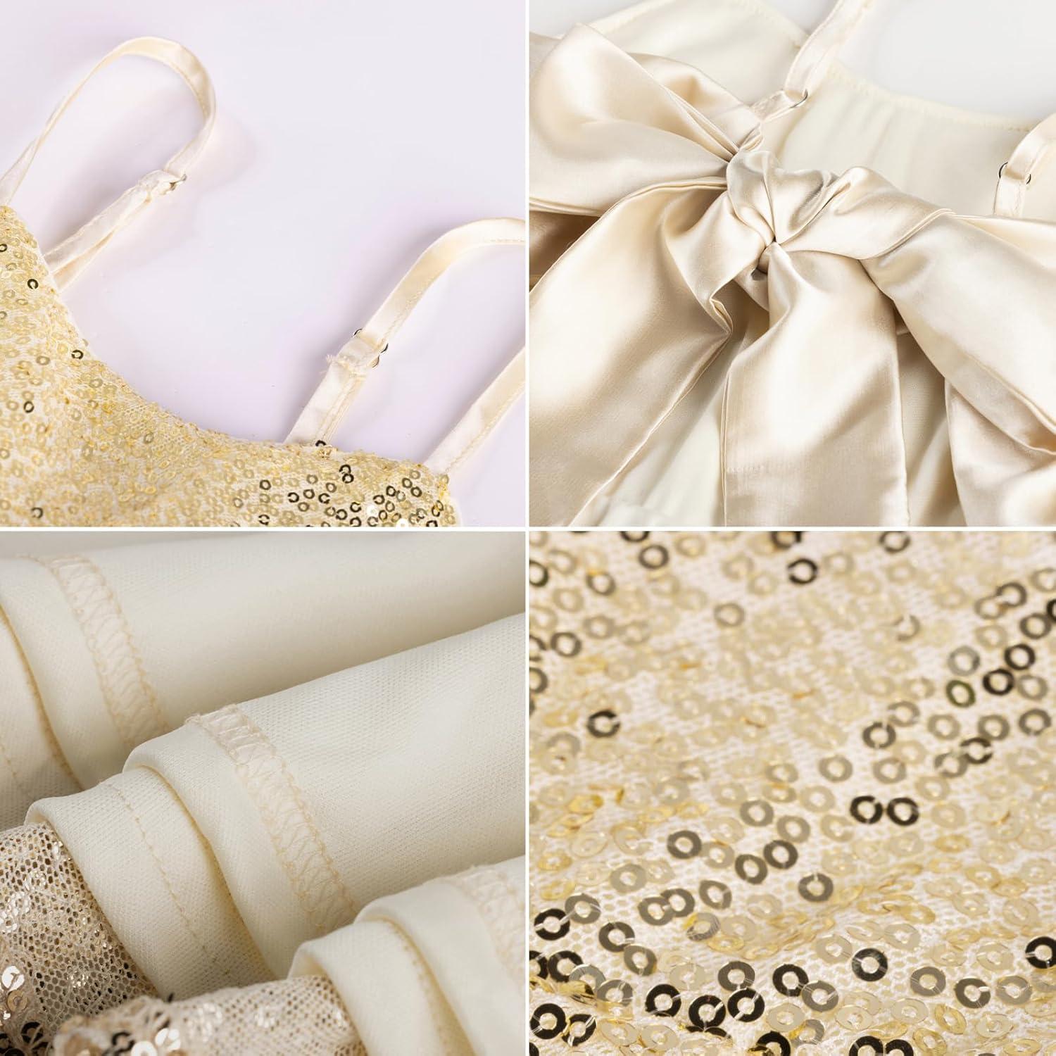 imageGRACE KARIN Girls Sequin Formal Dresses Kids Party Special Occasion Fancy Dress Tie Back 3 Layer Prom Graduation OutfitsGold