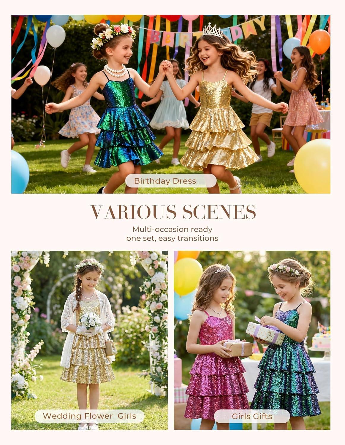 imageGRACE KARIN Girls Sequin Formal Dresses Kids Party Special Occasion Fancy Dress Tie Back 3 Layer Prom Graduation OutfitsHot Pink