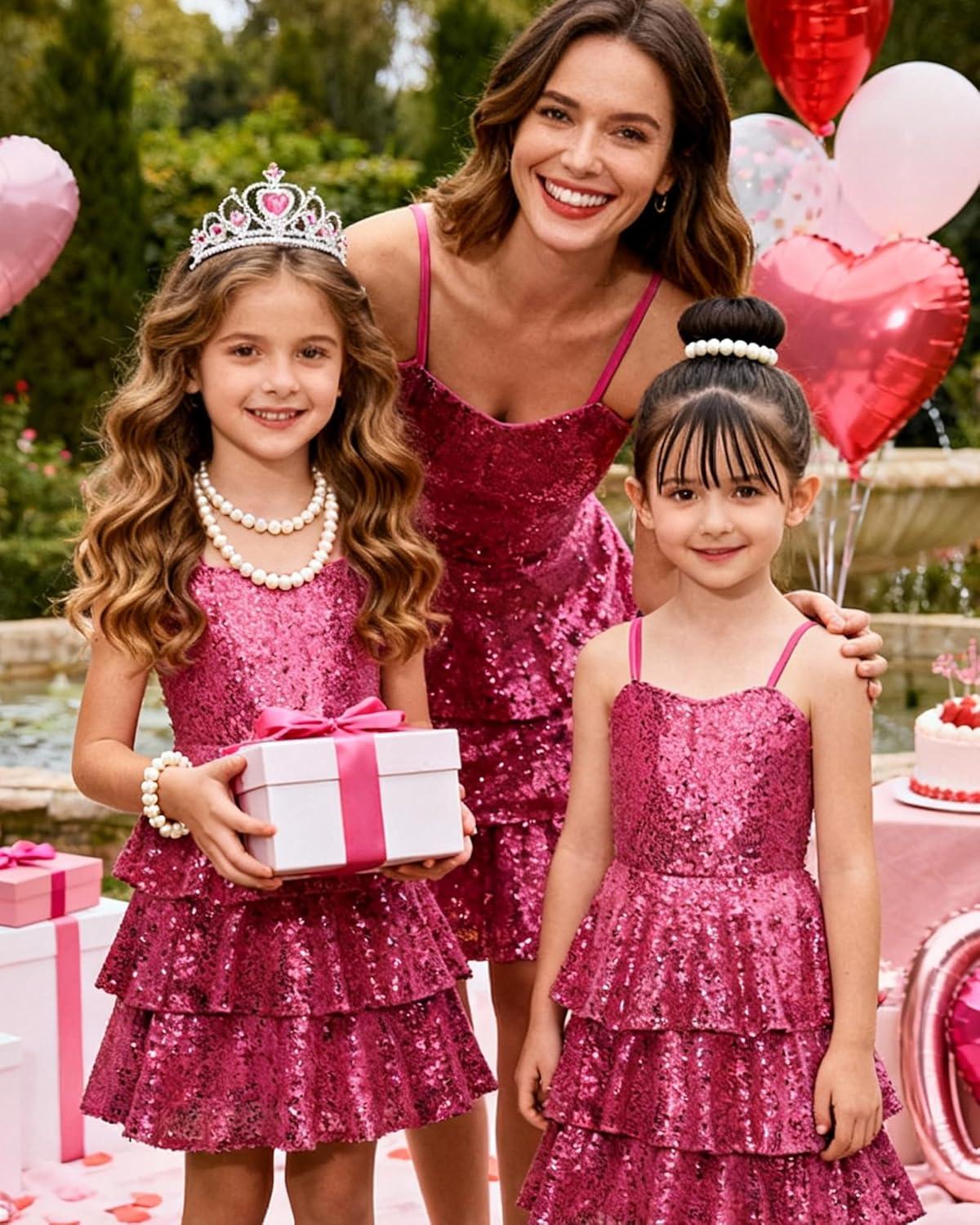 imageGRACE KARIN Girls Sequin Formal Dresses Kids Party Special Occasion Fancy Dress Tie Back 3 Layer Prom Graduation OutfitsHot Pink