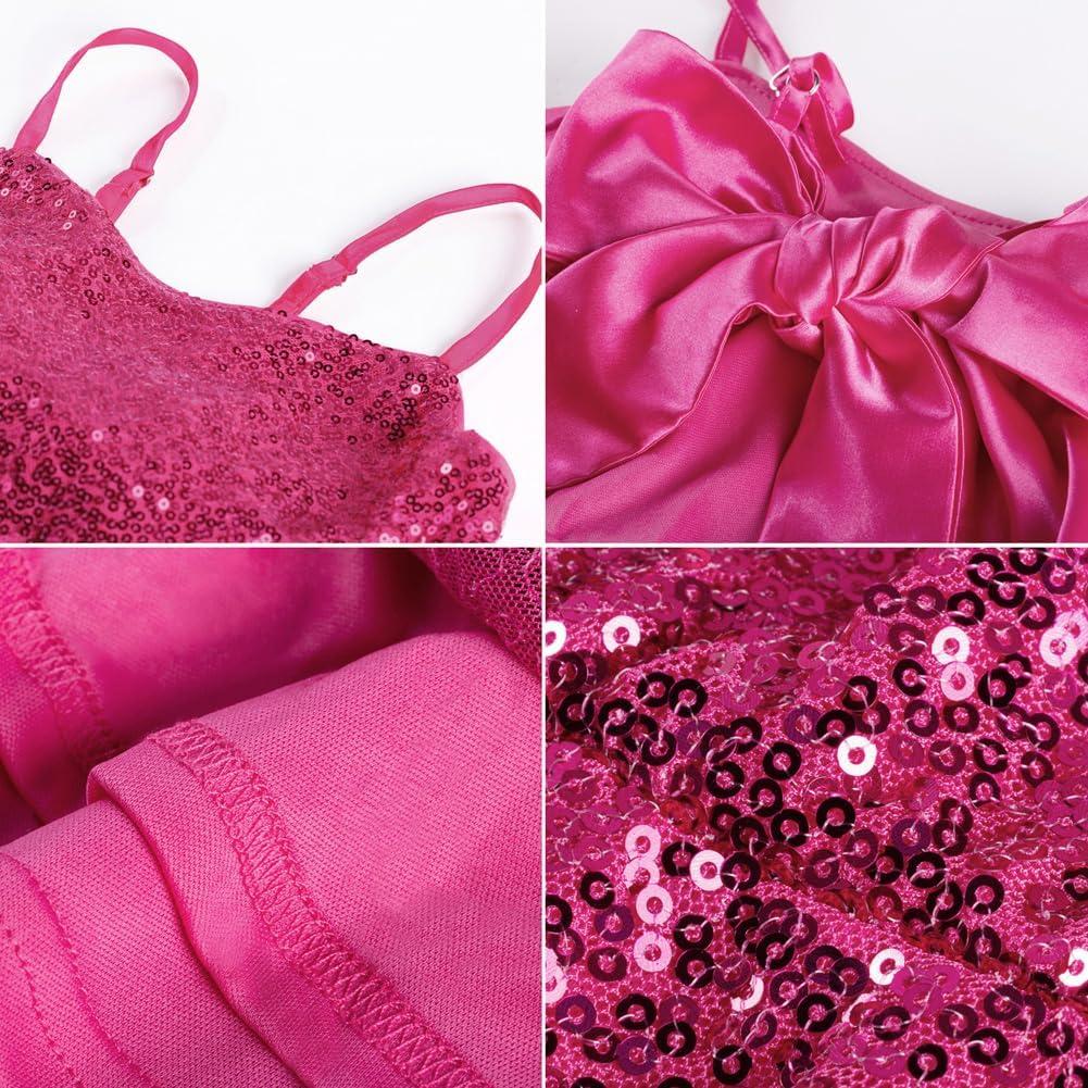 imageGRACE KARIN Girls Sequin Formal Dresses Kids Party Special Occasion Fancy Dress Tie Back 3 Layer Prom Graduation OutfitsHot Pink
