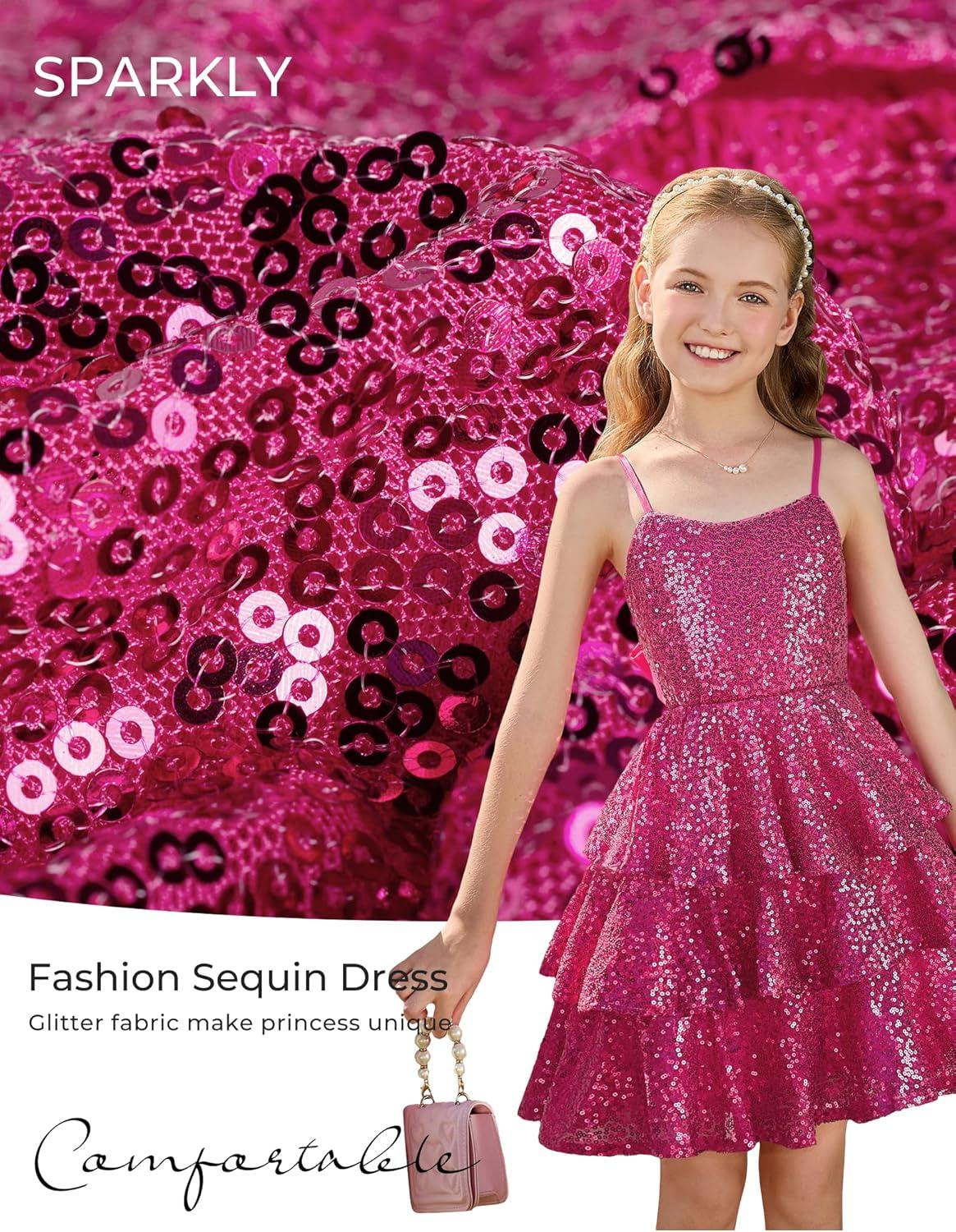 imageGRACE KARIN Girls Sequin Formal Dresses Kids Party Special Occasion Fancy Dress Tie Back 3 Layer Prom Graduation OutfitsHot Pink