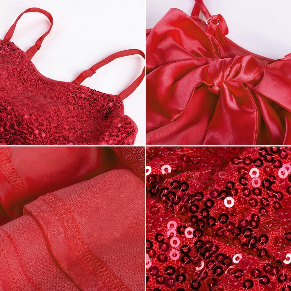 imageGRACE KARIN Girls Sequin Formal Dresses Kids Party Special Occasion Fancy Dress Tie Back 3 Layer Prom Graduation OutfitsRed