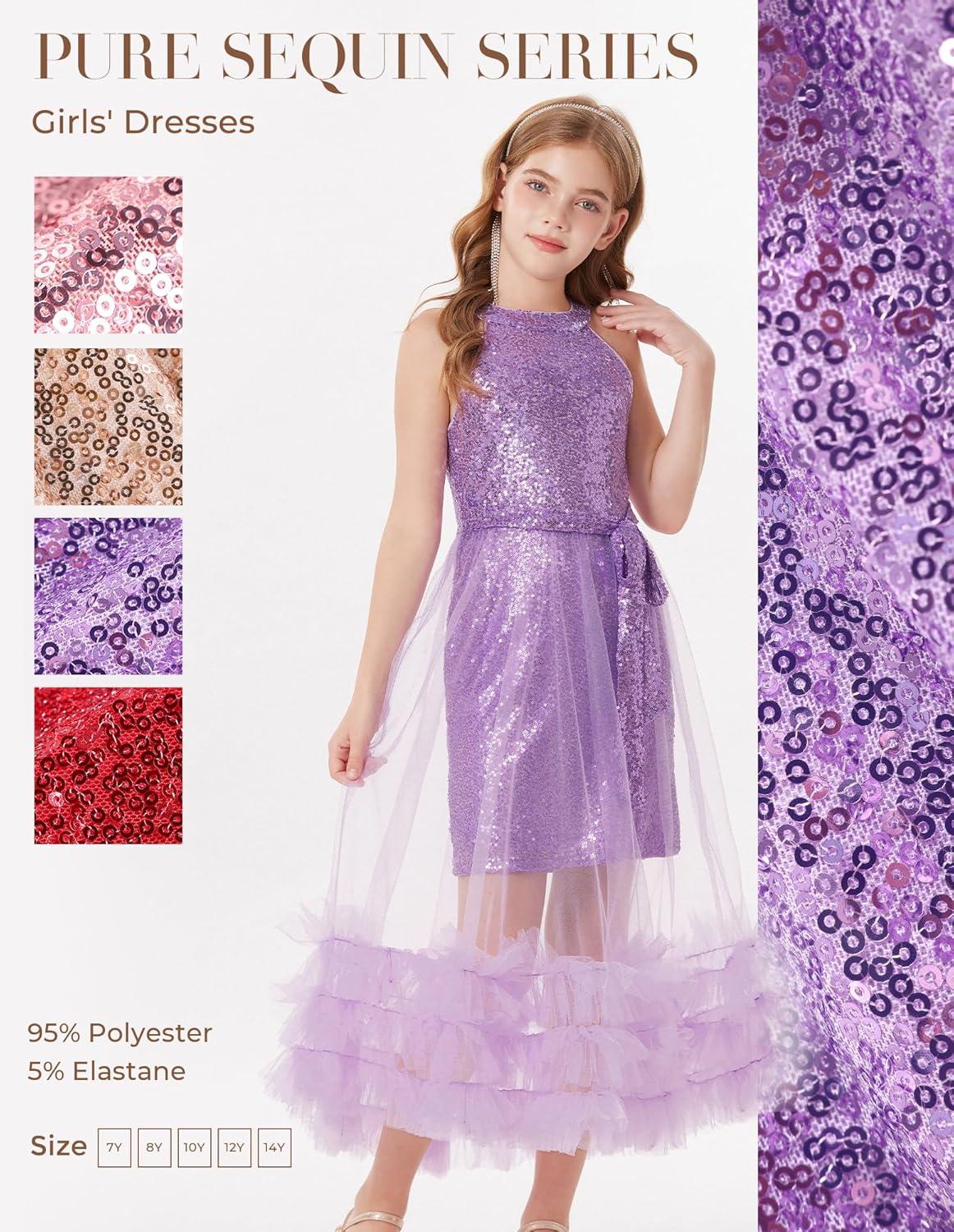 imageGRACE KARIN Girls Sequin Party Dress Formal Sparkly Pageant Tulle Maxi Teen Prom Halter Dresses for 714 YearsPurple