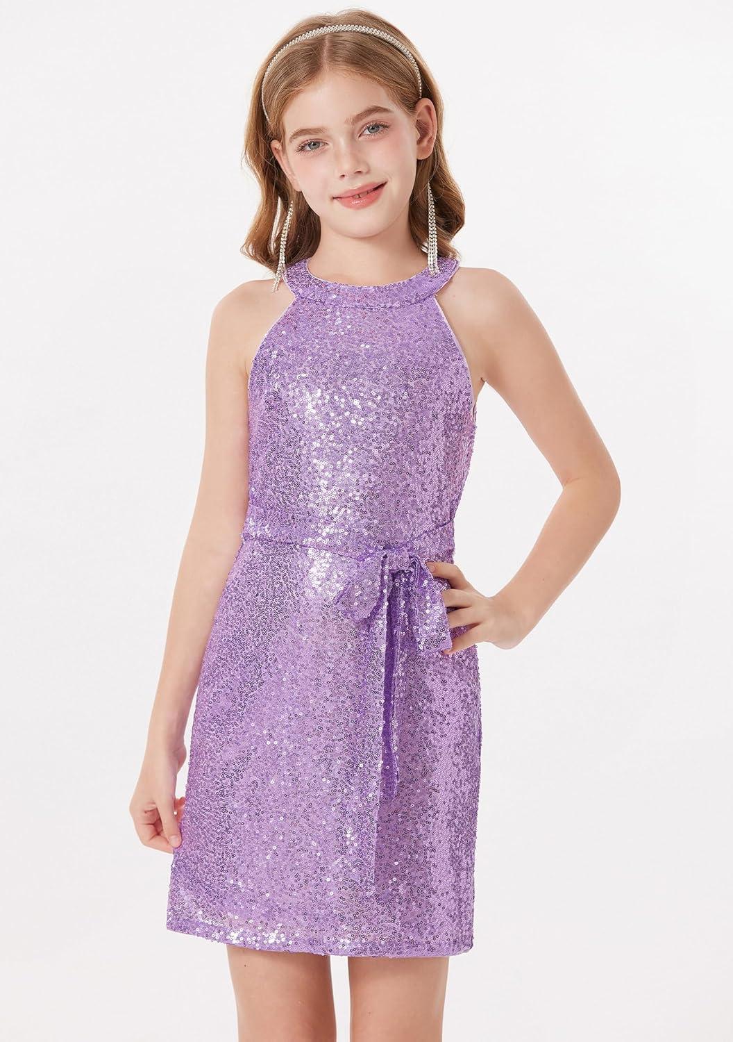 imageGRACE KARIN Girls Sequin Party Dress Formal Sparkly Pageant Tulle Maxi Teen Prom Halter Dresses for 714 YearsPurple