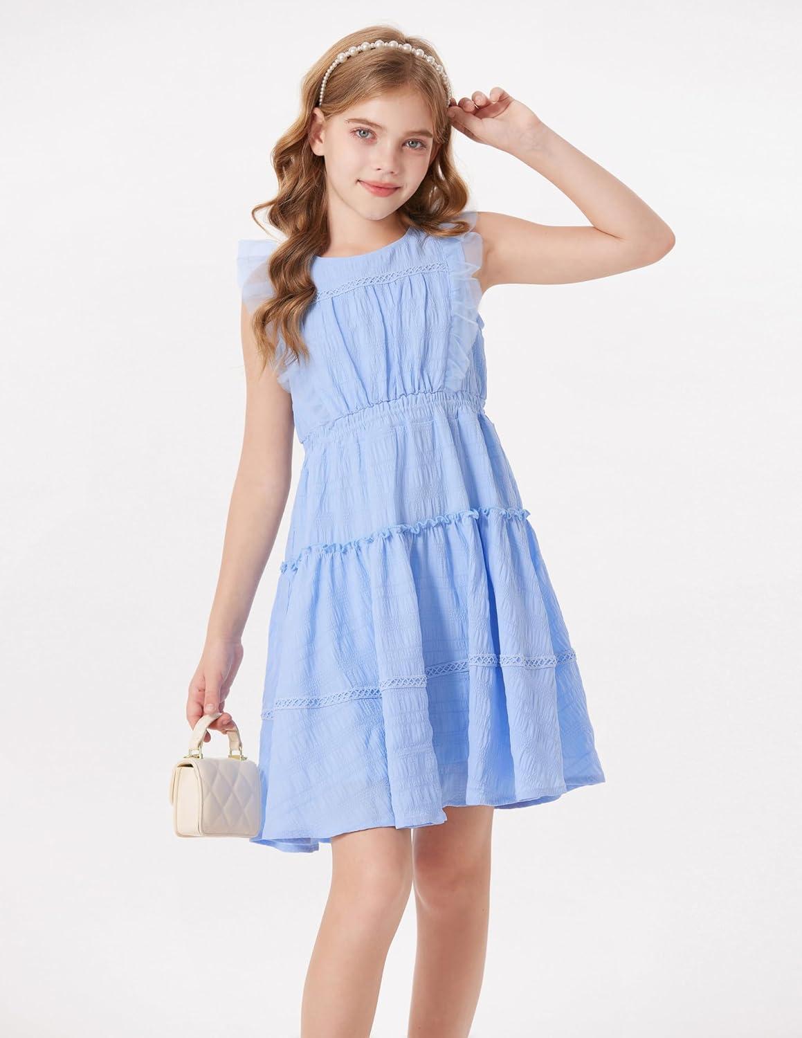 imageGRACE KARIN Girls Sleeveless Summer Dress Ruffle Tiered Easter Spring Party Dresses for Kids 613Light Blue