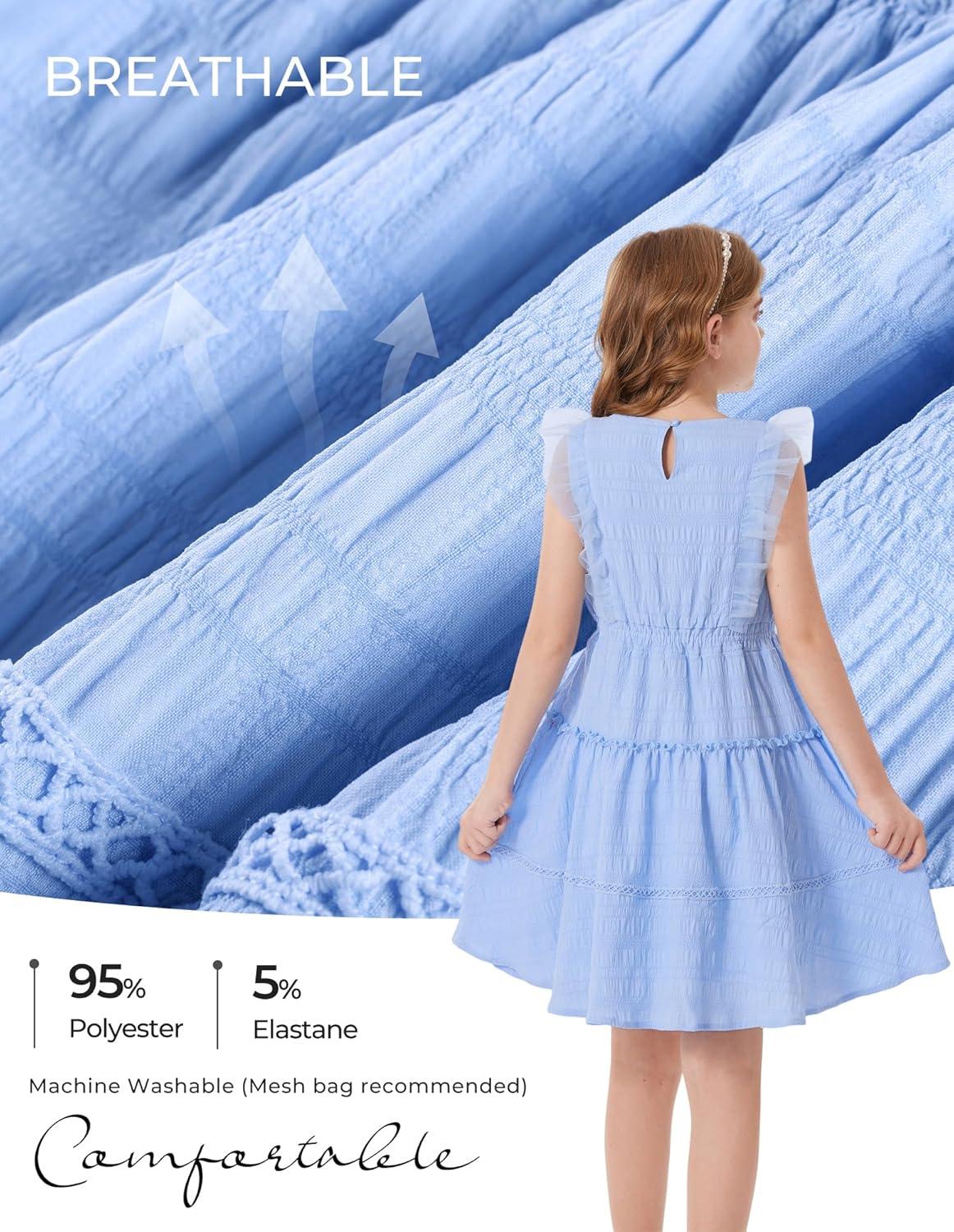 imageGRACE KARIN Girls Sleeveless Summer Dress Ruffle Tiered Easter Spring Party Dresses for Kids 613Light Blue