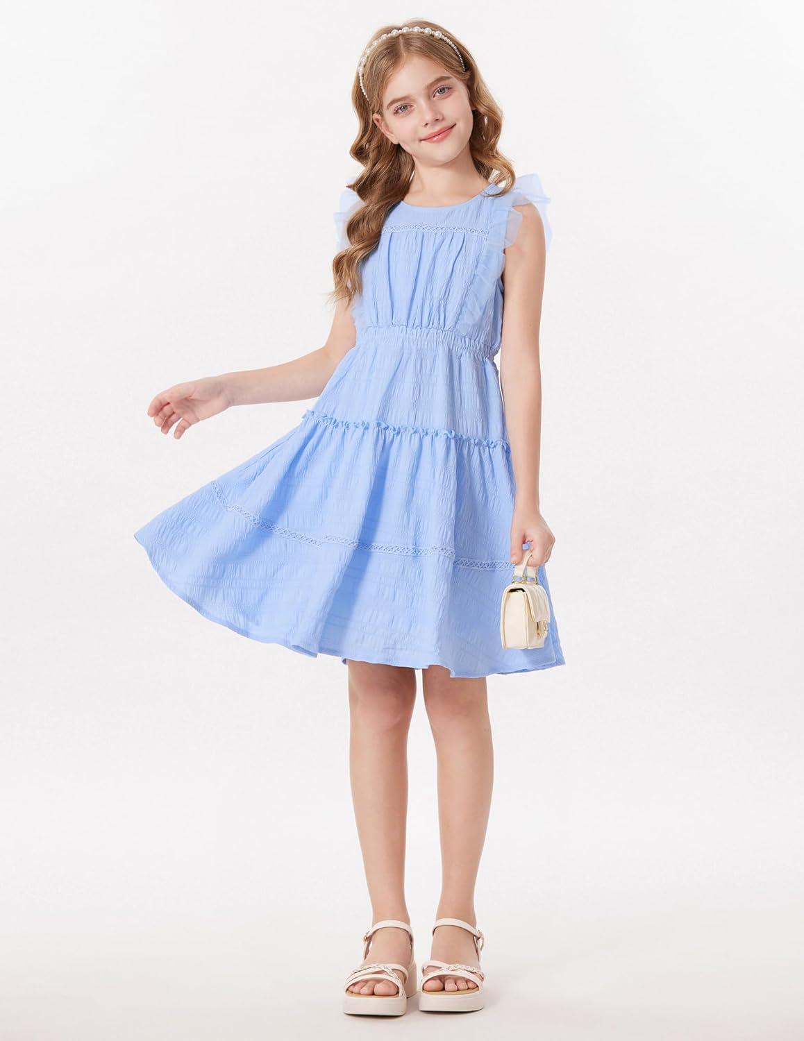 imageGRACE KARIN Girls Sleeveless Summer Dress Ruffle Tiered Easter Spring Party Dresses for Kids 613Light Blue