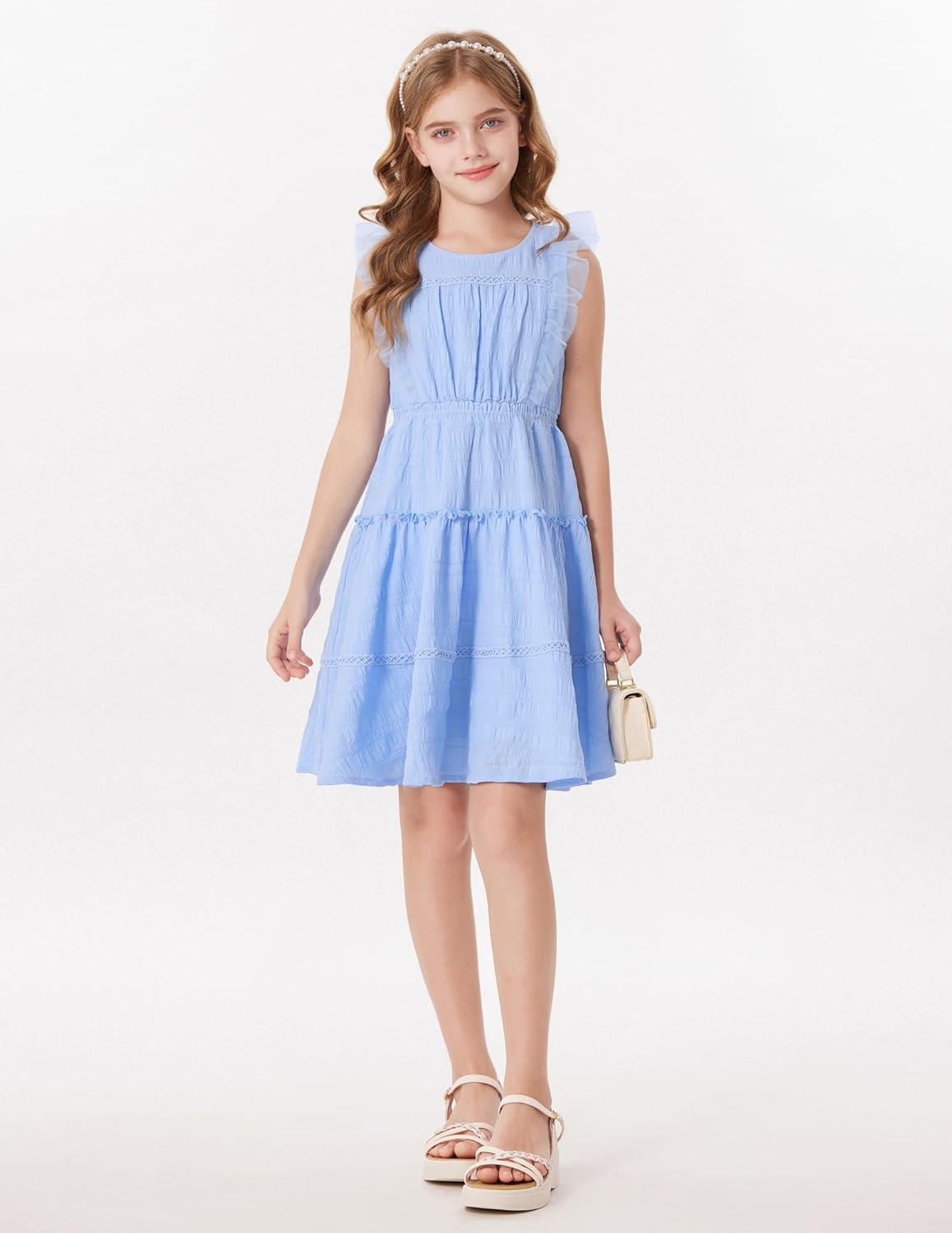 imageGRACE KARIN Girls Sleeveless Summer Dress Ruffle Tiered Easter Spring Party Dresses for Kids 613Light Blue