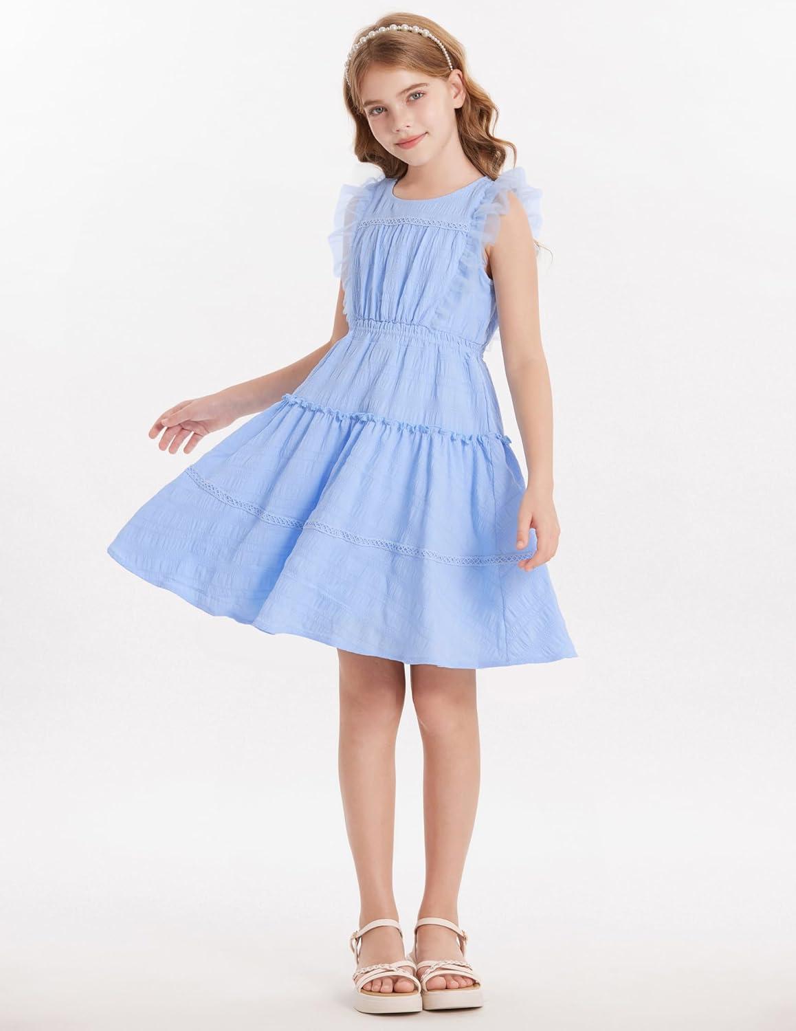 imageGRACE KARIN Girls Sleeveless Summer Dress Ruffle Tiered Easter Spring Party Dresses for Kids 613Light Blue