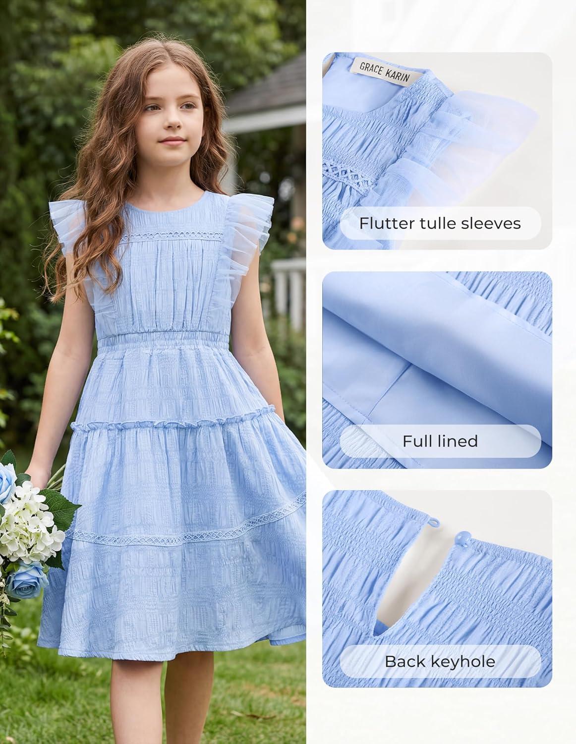 imageGRACE KARIN Girls Sleeveless Summer Dress Ruffle Tiered Easter Spring Party Dresses for Kids 613Light Blue