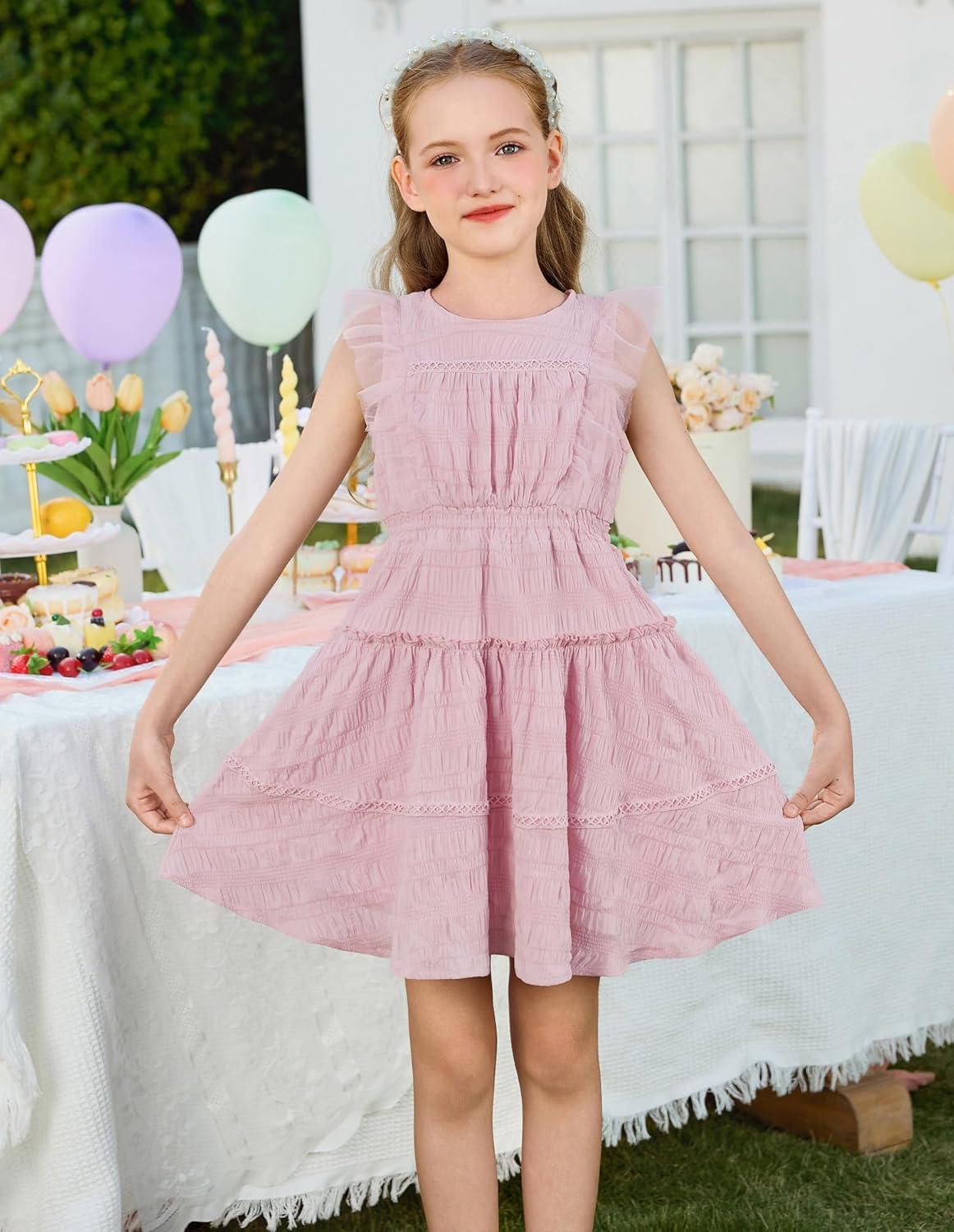 imageGRACE KARIN Girls Sleeveless Summer Dress Ruffle Tiered Easter Spring Party Dresses for Kids 613Light Pink