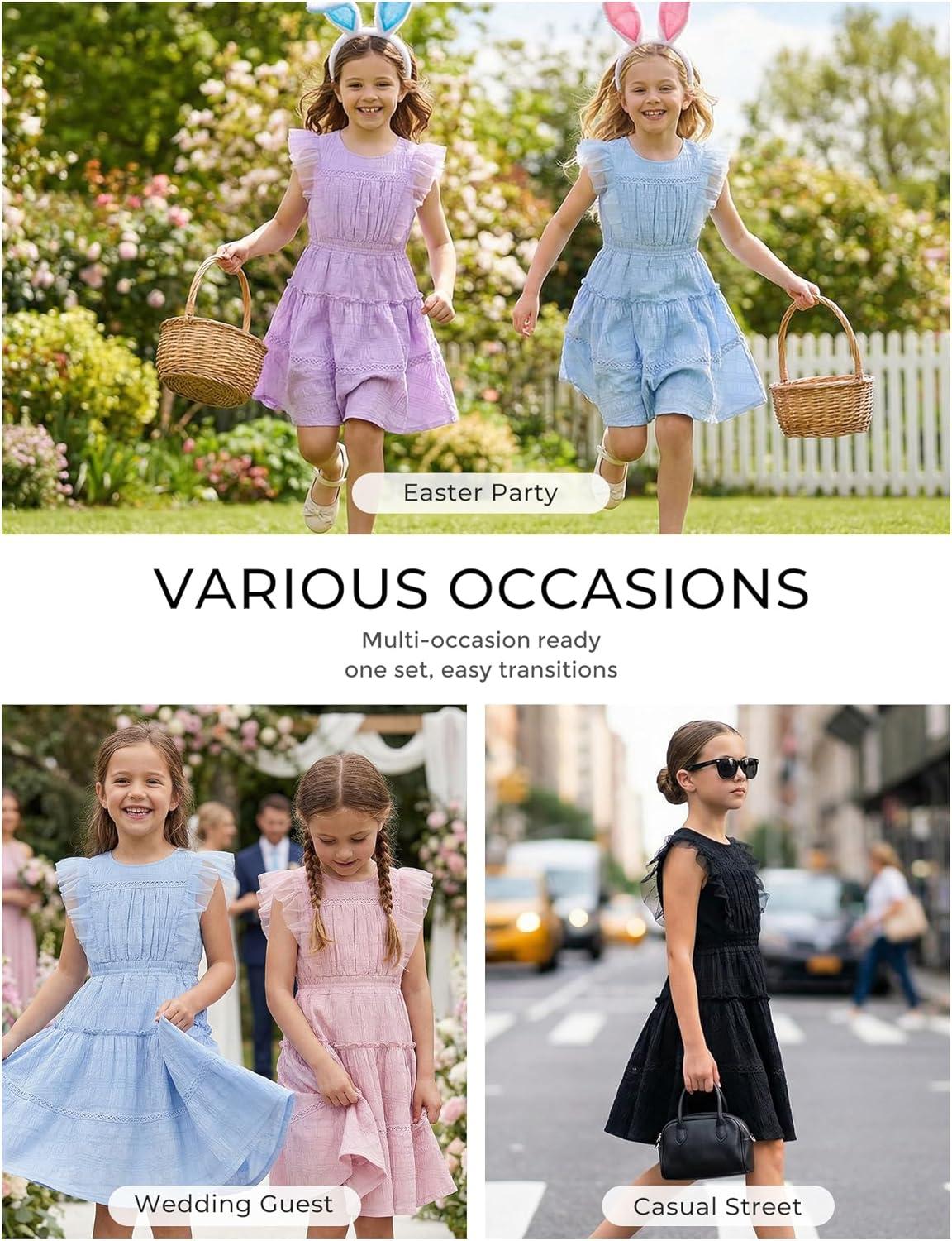 imageGRACE KARIN Girls Sleeveless Summer Dress Ruffle Tiered Easter Spring Party Dresses for Kids 613Light Pink