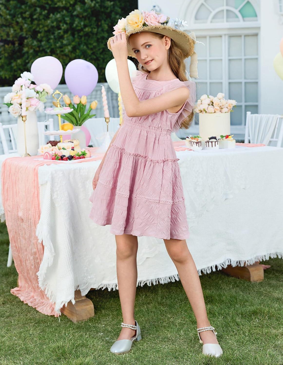 imageGRACE KARIN Girls Sleeveless Summer Dress Ruffle Tiered Easter Spring Party Dresses for Kids 613Light Pink