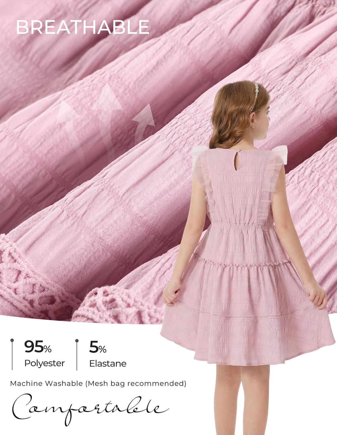 imageGRACE KARIN Girls Sleeveless Summer Dress Ruffle Tiered Easter Spring Party Dresses for Kids 613Light Pink