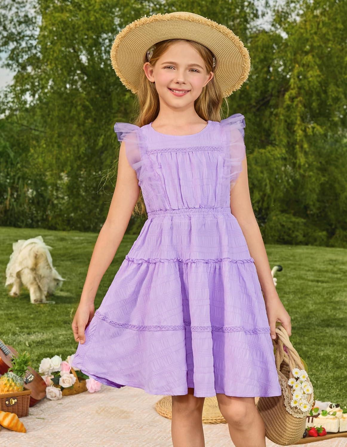 imageGRACE KARIN Girls Sleeveless Summer Dress Ruffle Tiered Easter Spring Party Dresses for Kids 613Lilac