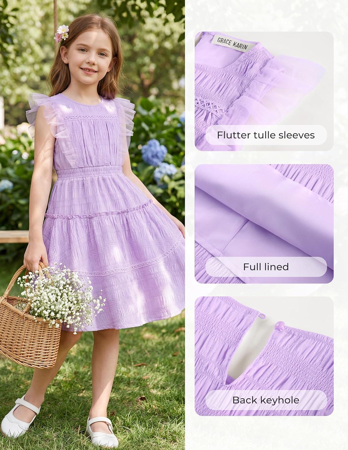 imageGRACE KARIN Girls Sleeveless Summer Dress Ruffle Tiered Easter Spring Party Dresses for Kids 613Lilac