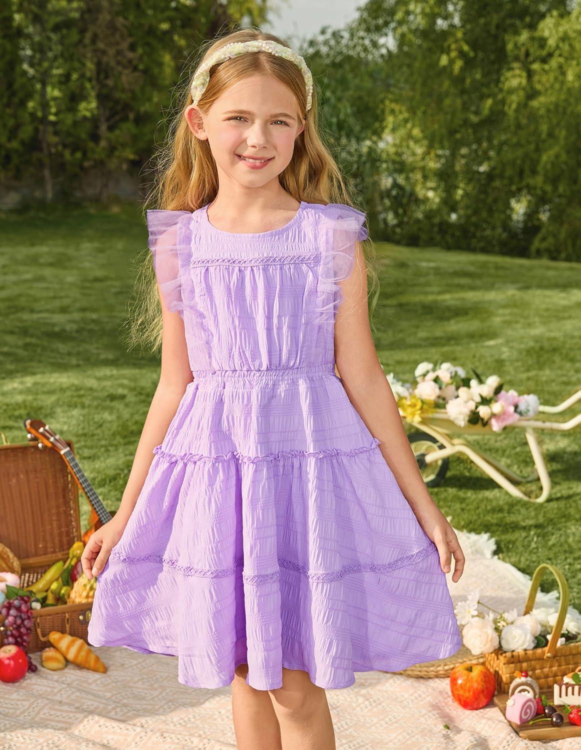 imageGRACE KARIN Girls Sleeveless Summer Dress Ruffle Tiered Easter Spring Party Dresses for Kids 613Lilac