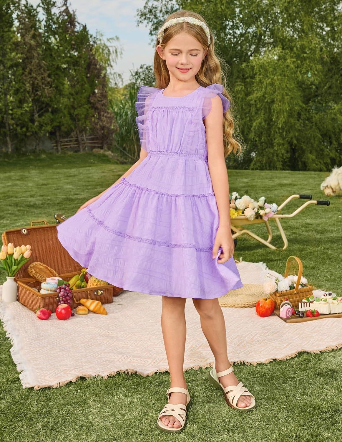 imageGRACE KARIN Girls Sleeveless Summer Dress Ruffle Tiered Easter Spring Party Dresses for Kids 613Lilac