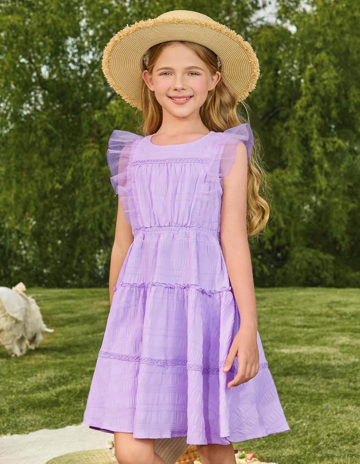imageGRACE KARIN Girls Sleeveless Summer Dress Ruffle Tiered Easter Spring Party Dresses for Kids 613Lilac