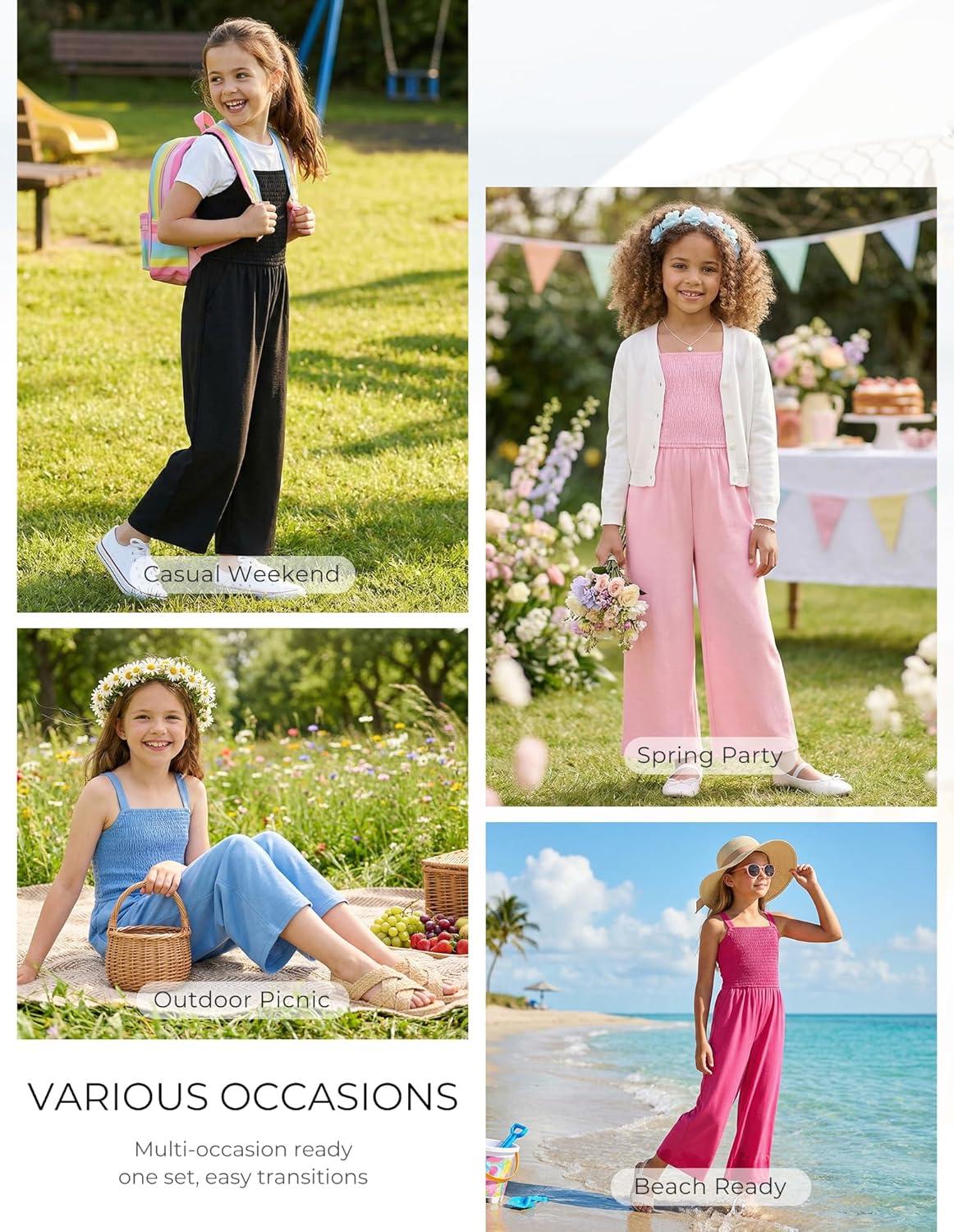 imageGRACE KARIN Girls Solid Jumpsuit Girl Summer Romper Pants Kids Long Spring Rompers with PocketsBlack