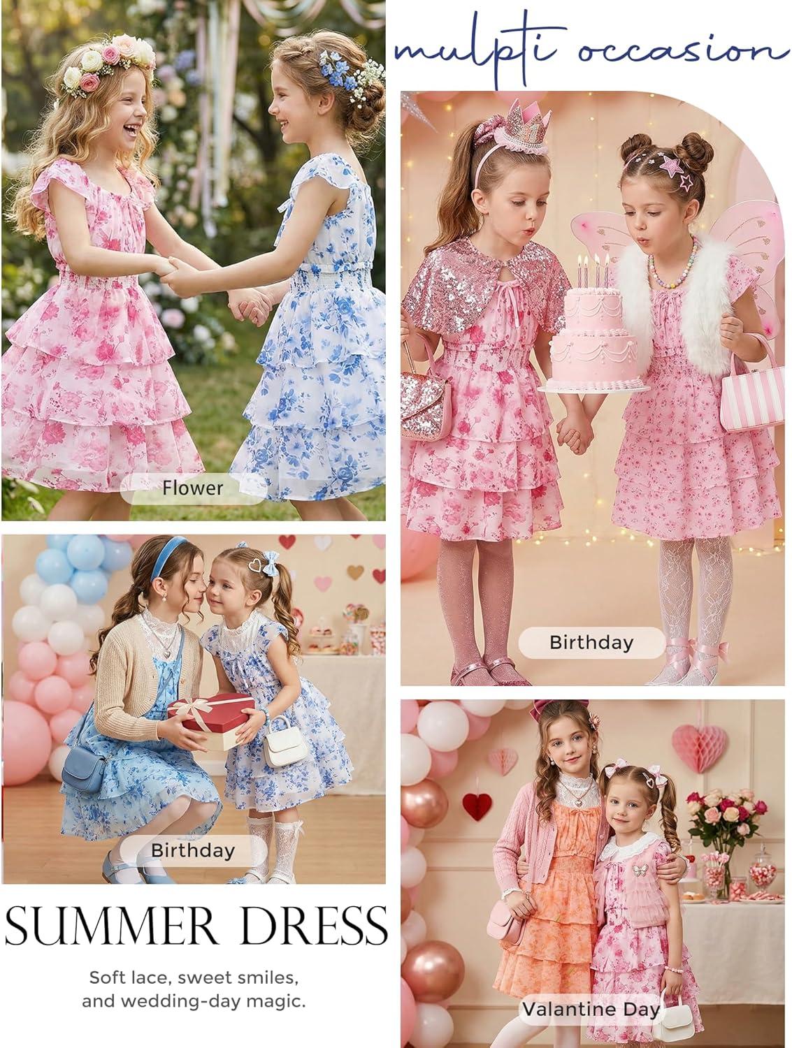 imageGRACE KARIN Girls Spring Summer Floral Dress Teen Ruffle Smocked 3 Layerr Dresses Kids Cute Boho Easter Clothes Size 714Hot Pink Floral